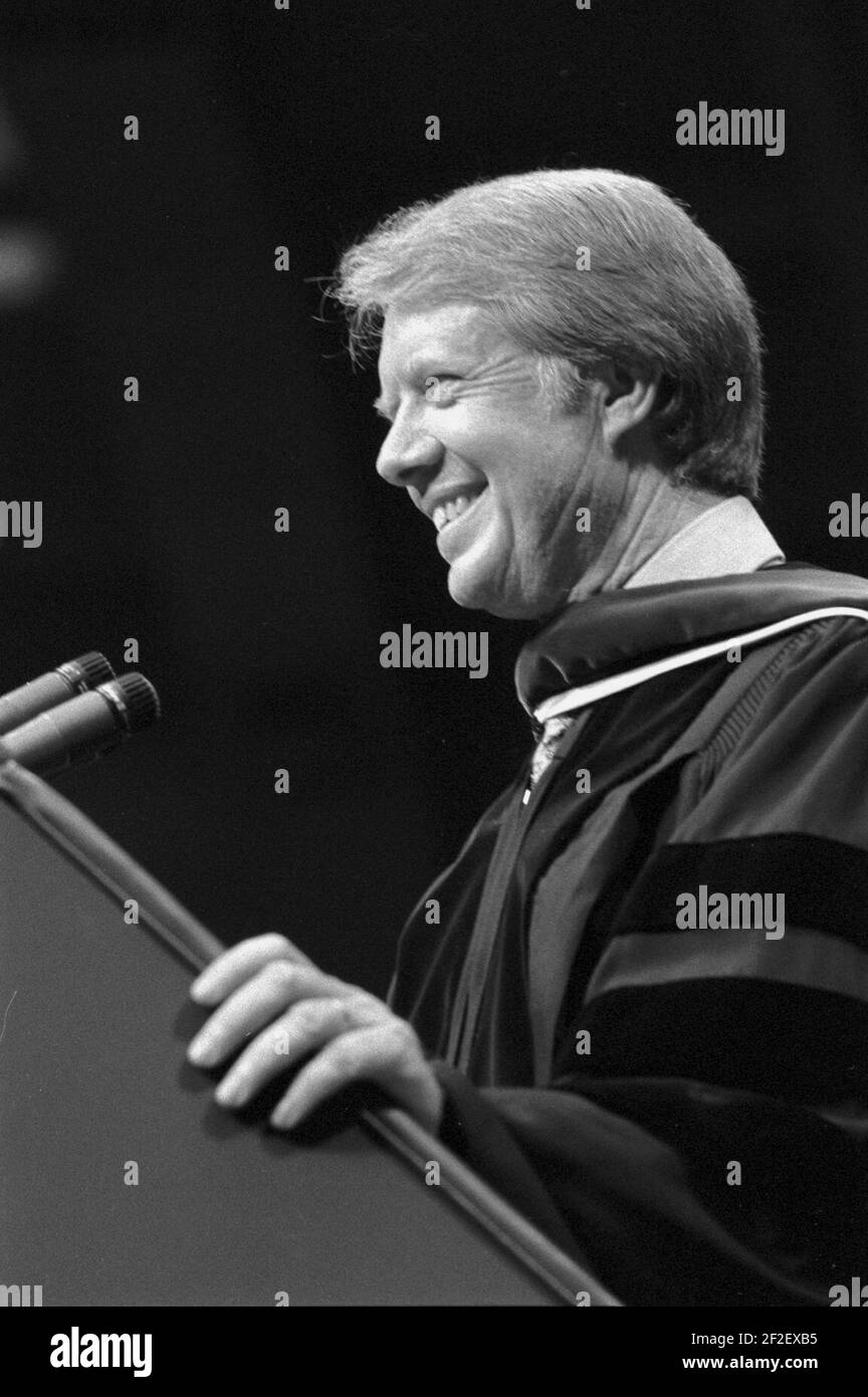 Präsident Jimmy Carter bei der Ansprache an die Universität Notre Dame. Stockfoto