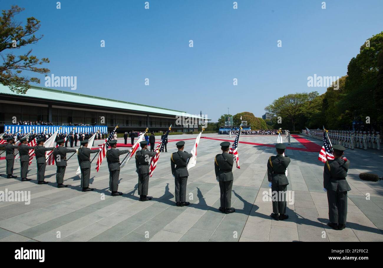 Präsident Obama bei der Willkommenszeremonie in Japan Stockfoto