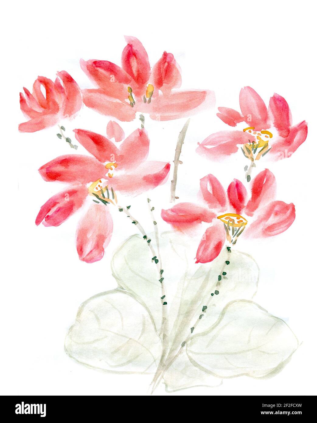 Chinesisches Element - chinesische Malerei, Blumen. Aquarell, traditionelle orientalische Kunst, freie Bürste. Stockfoto