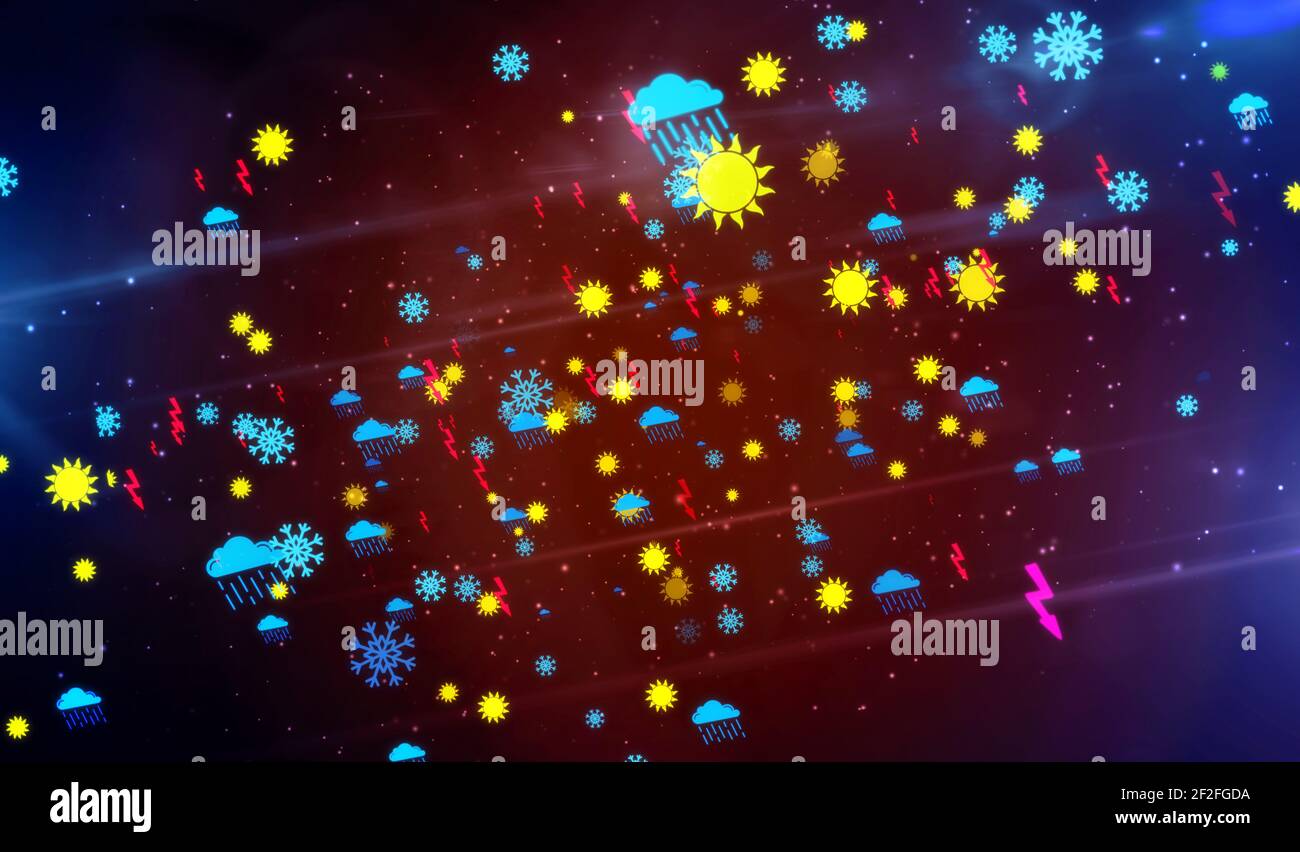 Wettersymbole und Symbole 3D Abbildung. Abstraktes Konzept digitaler