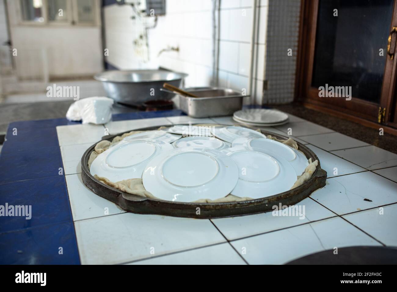 Koch, Küche, Nationalgericht, Reis, usbekischer Plov, Usbekistan Stockfoto