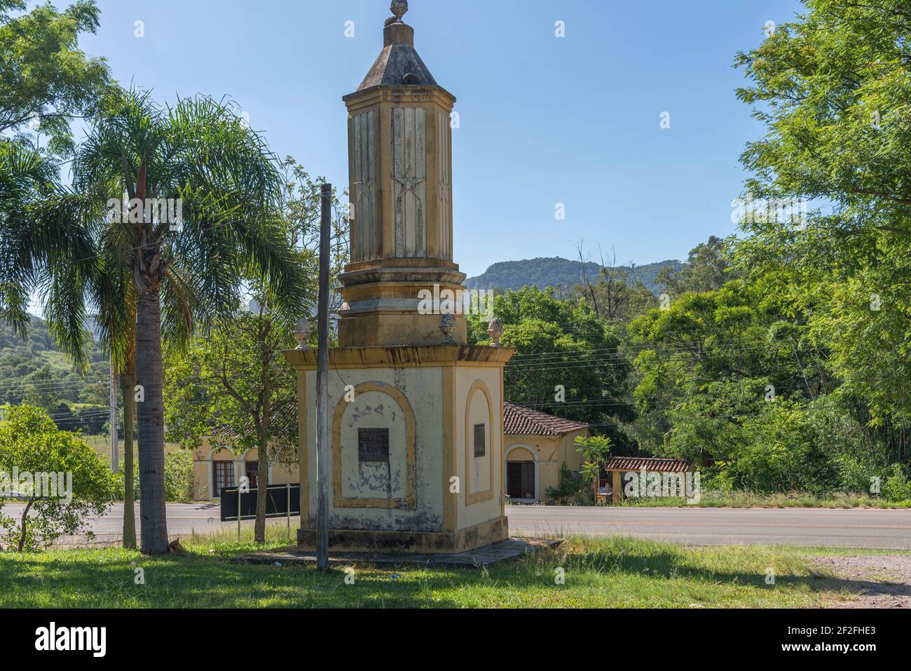 Touristendenkmal. Hommage an den italienischen Einwanderer in São Marcos - Santa Maria RS Brasilien. Touristische Region. Unbekannte Ziele. Stockfoto