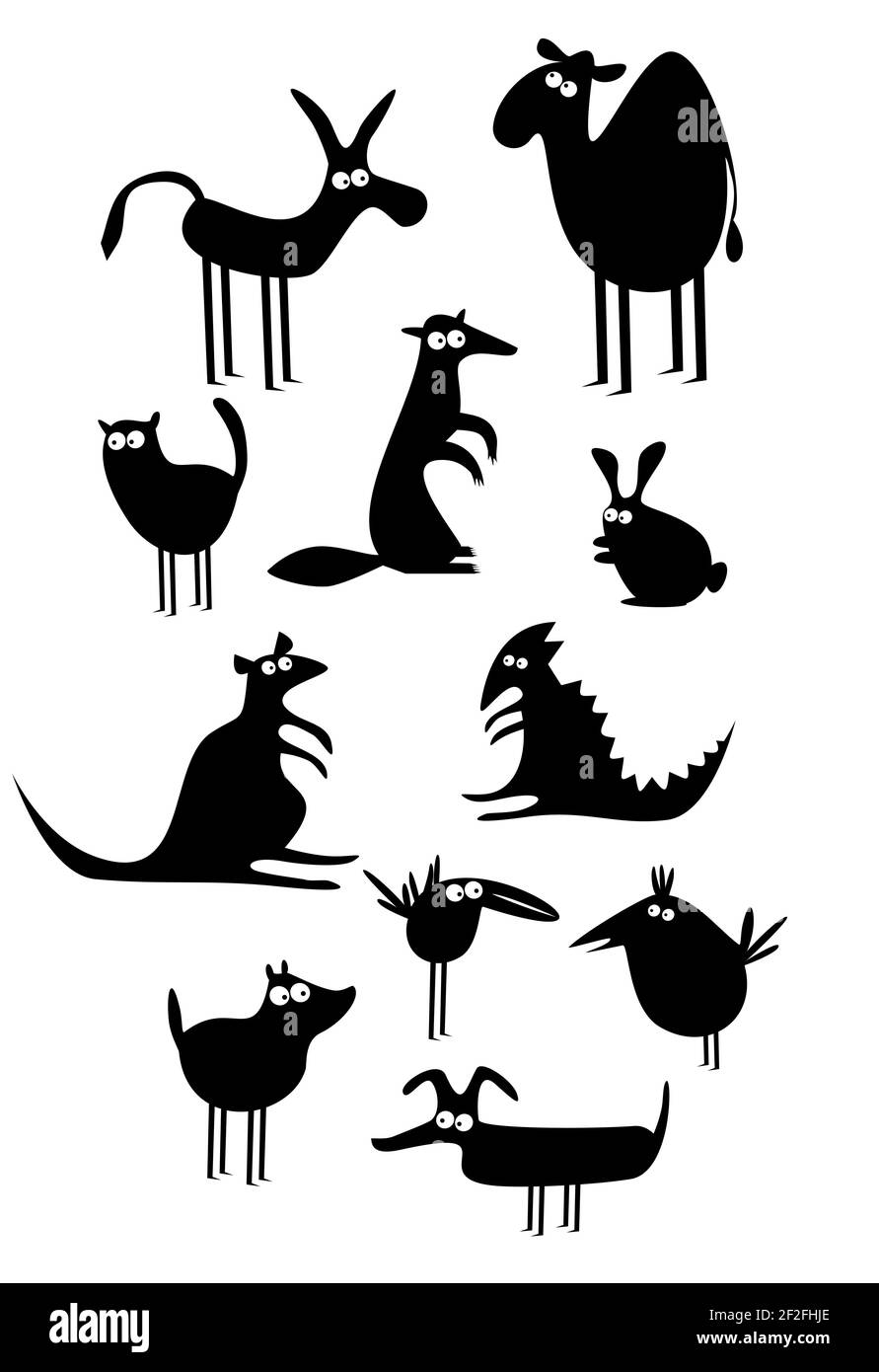 Set von lustigen Cartoon Silhouetten von Tieren Stockfoto