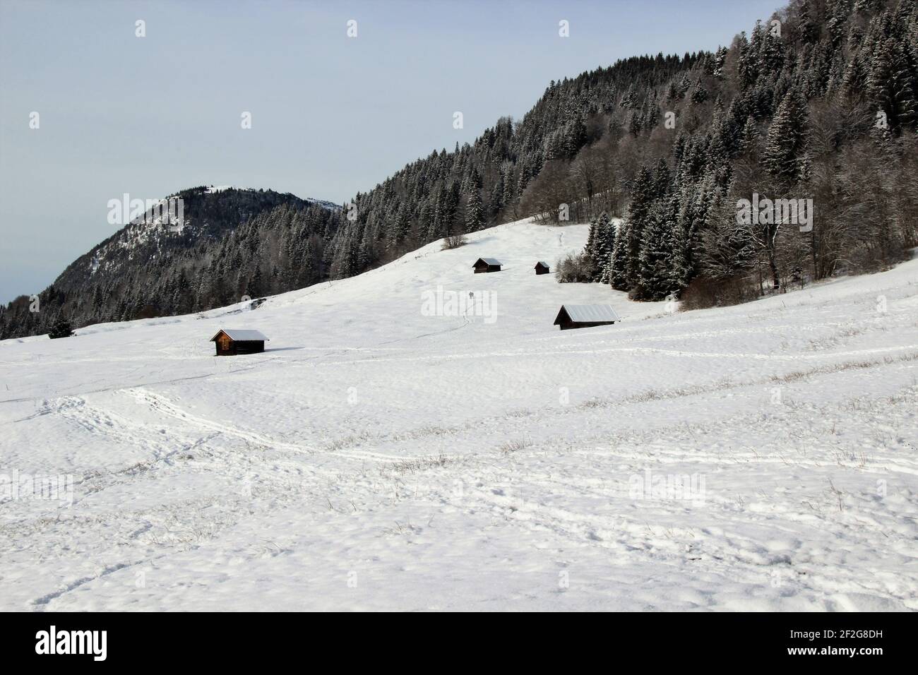 Winterwanderung bei Gerold, bei Klais, Europa, Deutschland, Bayern, Oberbayern, Werdenfels, Winter, Wank, Estergebirge Stockfoto