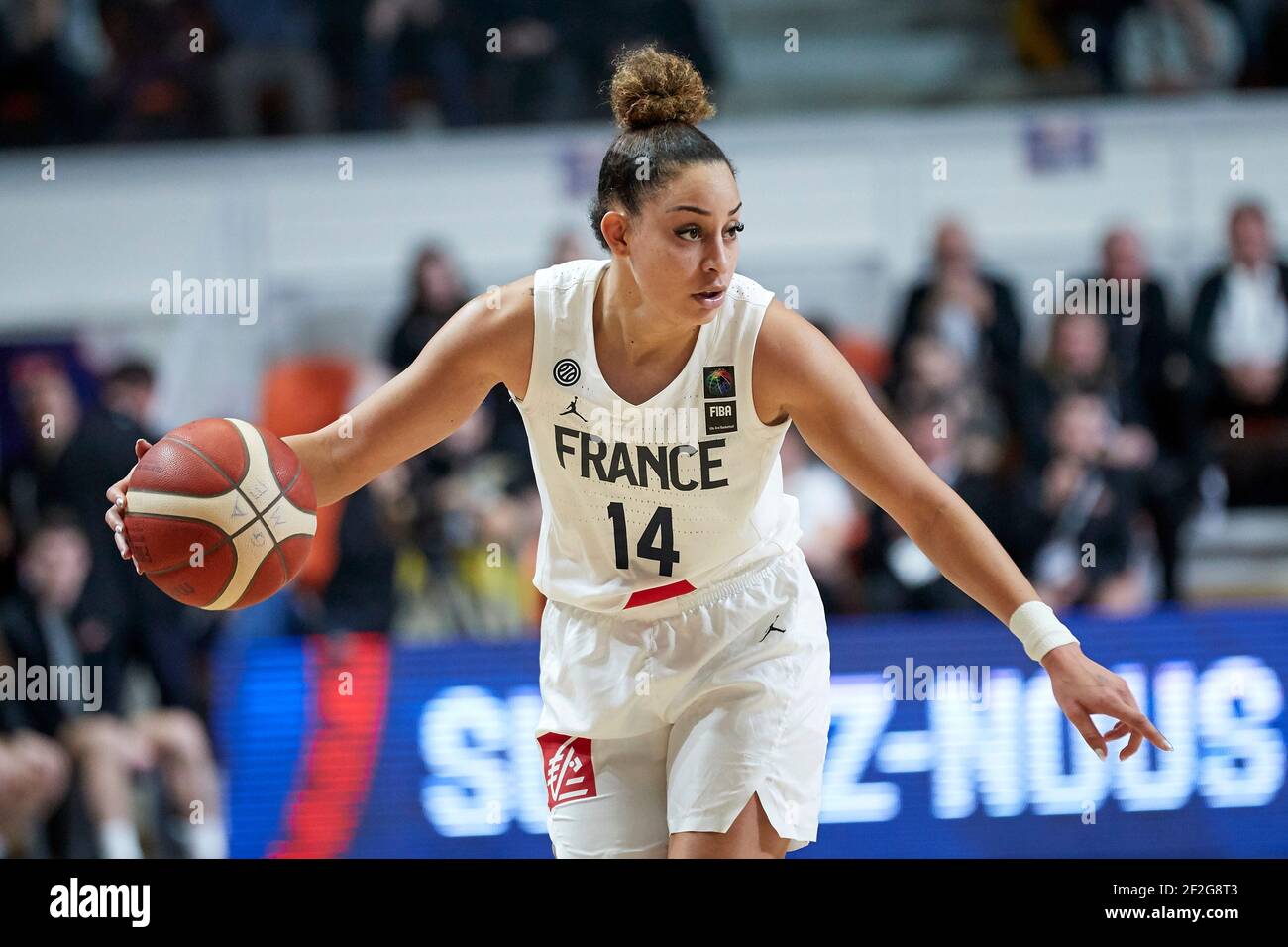 Bria HARTLEY (14) aus Frankreich während des FIBA Women's Olympic Qualifying Tournament 2020, Basketballspiel zwischen Frankreich und Australien am 6. Februar 2020 im Palais des Sports du Prado in Bourges, Frankreich - Foto Ann-Dee Lamour / CDP MEDIA / DPPI Stockfoto