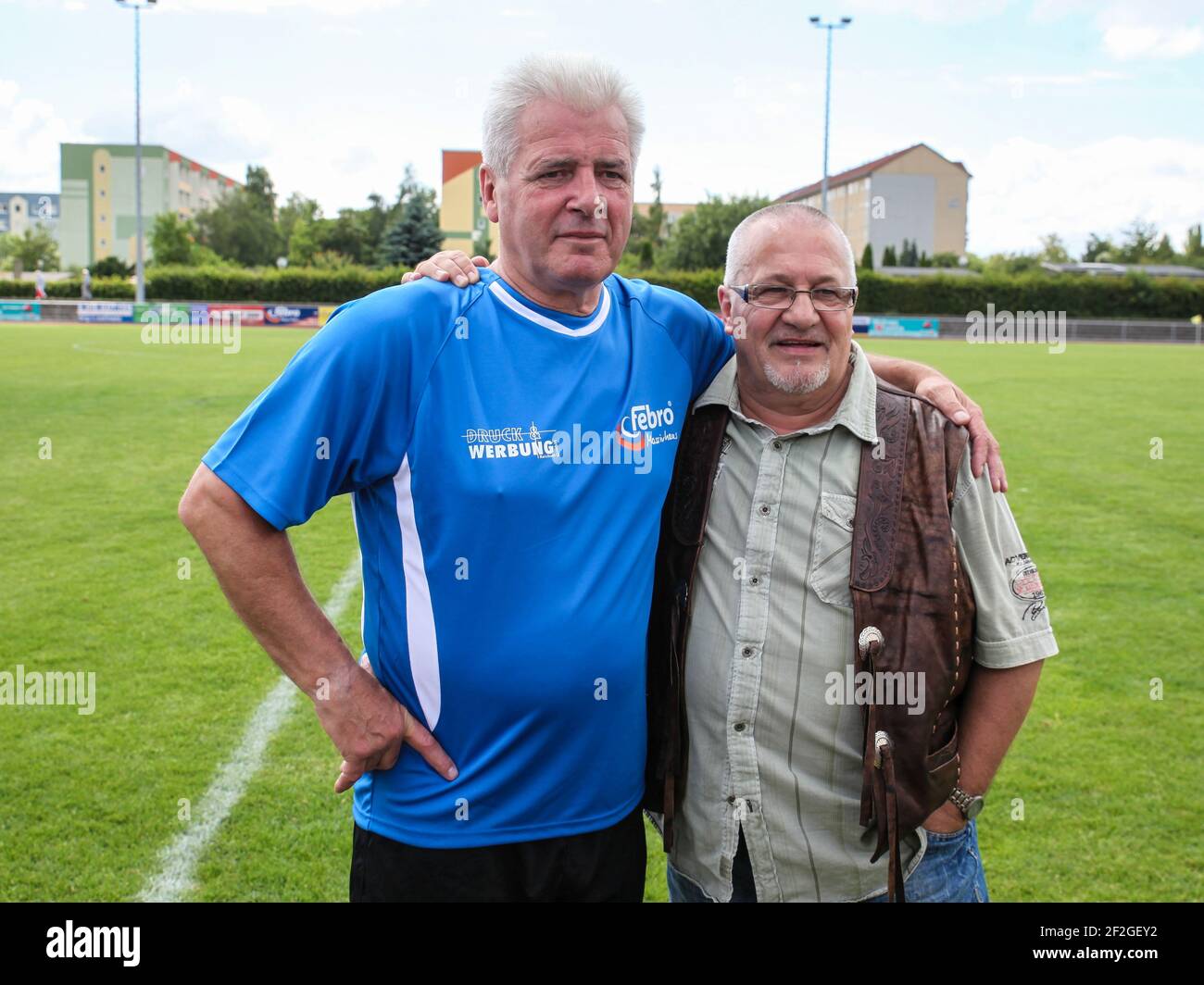 DDR-Fußballnationalspieler und Legende Wolfgang Seguin mit Wolfgang Steinbach 1st FC Magdeburg Stockfoto
