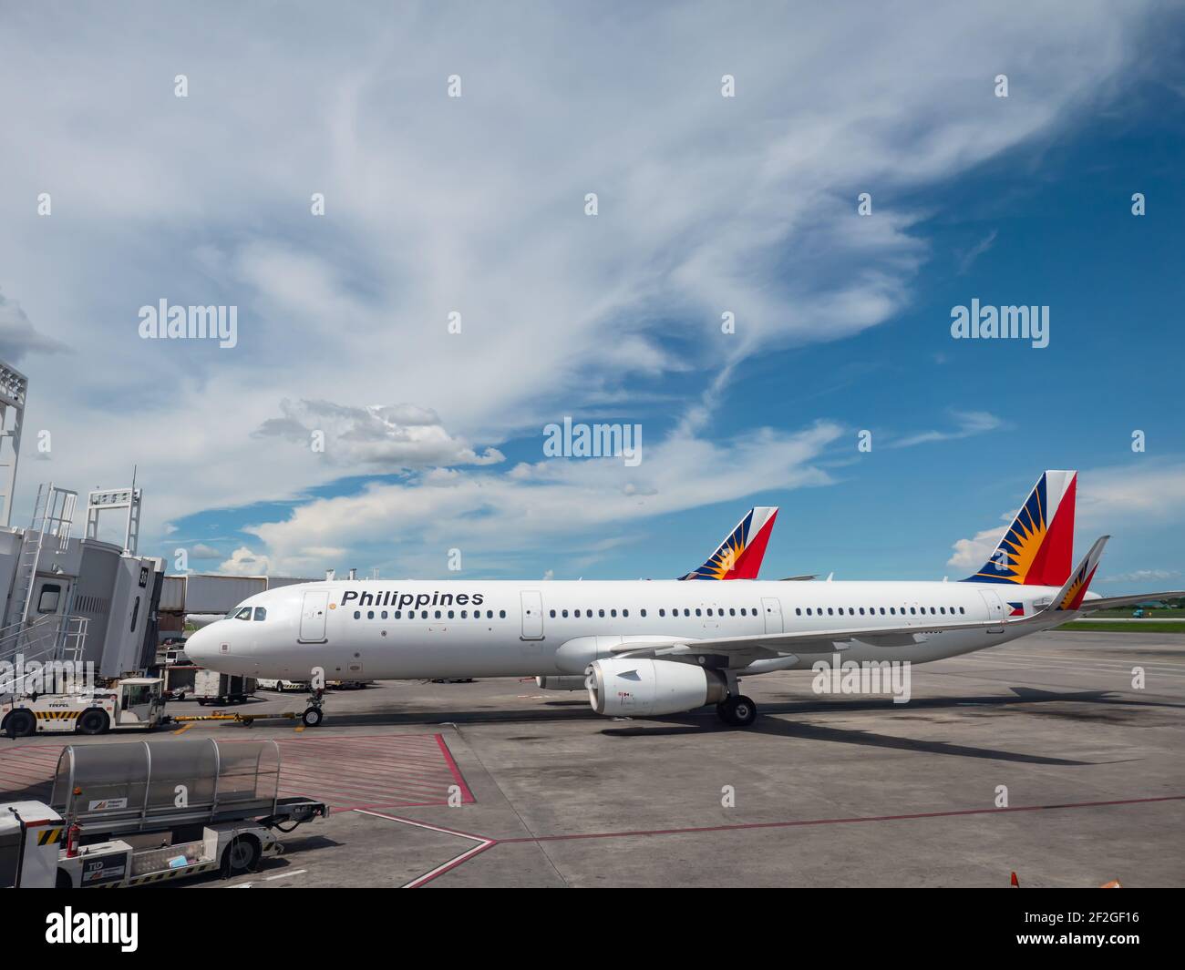Philippine Airlines Airbus A321ceo im Terminal 2 des internationalen Flughafens Ninoy Aquino in Manila. Stockfoto