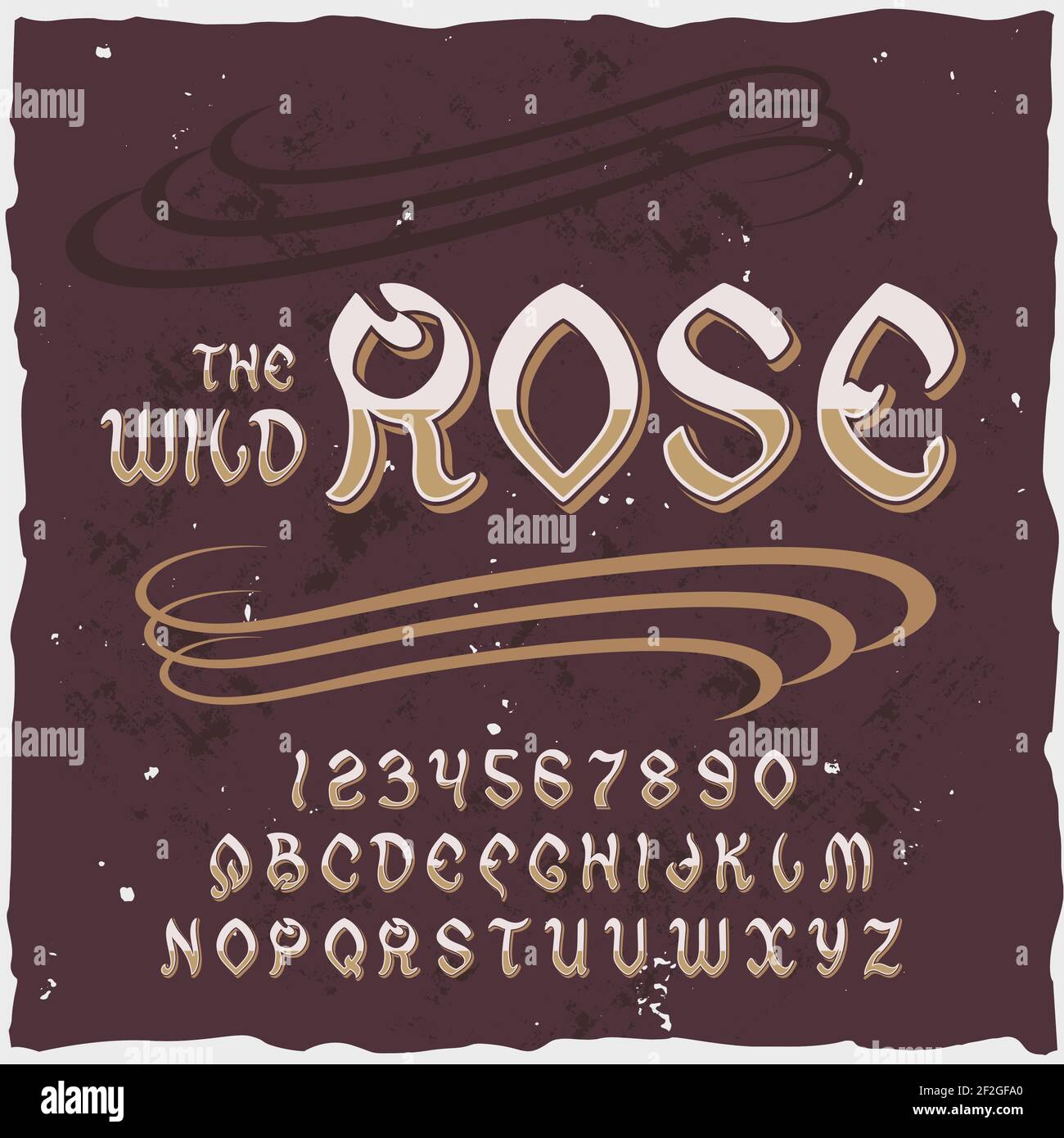 Original Label-Schrift namens 'Wild Rose'. Gute handgefertigte Schrift für jedes Label-Design. Stock Vektor