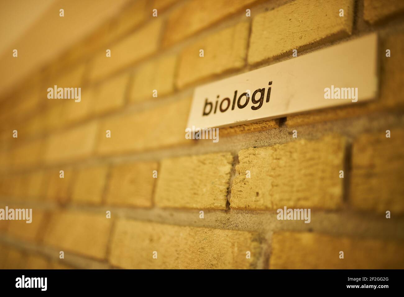 Ein Zeichen für den Biologieunterricht an einer Schule Stockfoto