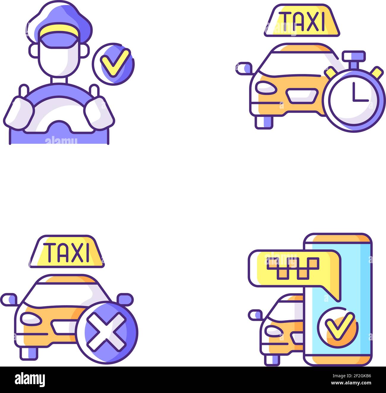 Urban Taxi Service RGB-Farbsymbole gesetzt Stock Vektor