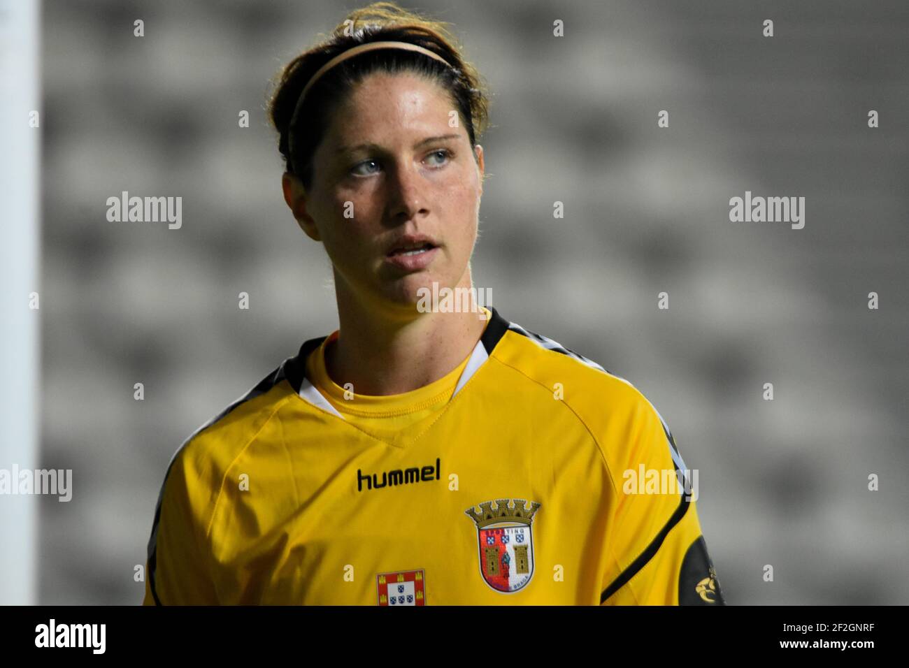 Marie Hourihan vom SC BRAGA reagiert während der UEFA Women's Champions League, Runde von 16, 2nd-Bein-Fußballspiel zwischen Paris Saint-Germain und Sporting Clube de Braga am 29. September 2019 im Jean Bouin Stadion in Paris, Frankreich - Foto Antoine Massinon / A2M Sport Consulting / DPPI Stockfoto