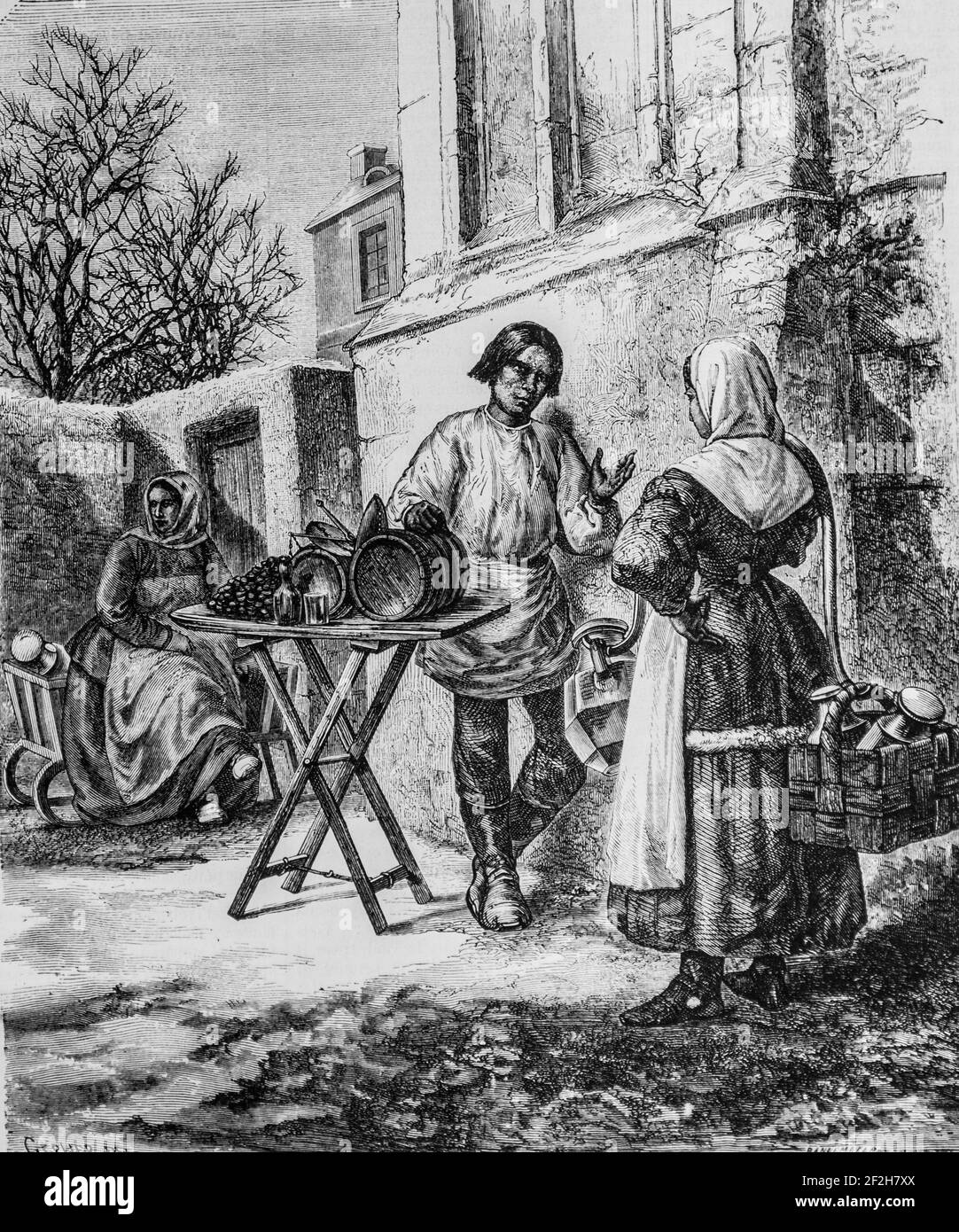 laitiere marchand de pruneaux en russie, nouvelle encyclopedie nationale par maurice lachatre,editeur Docks de la lbrairie,1870 Stockfoto