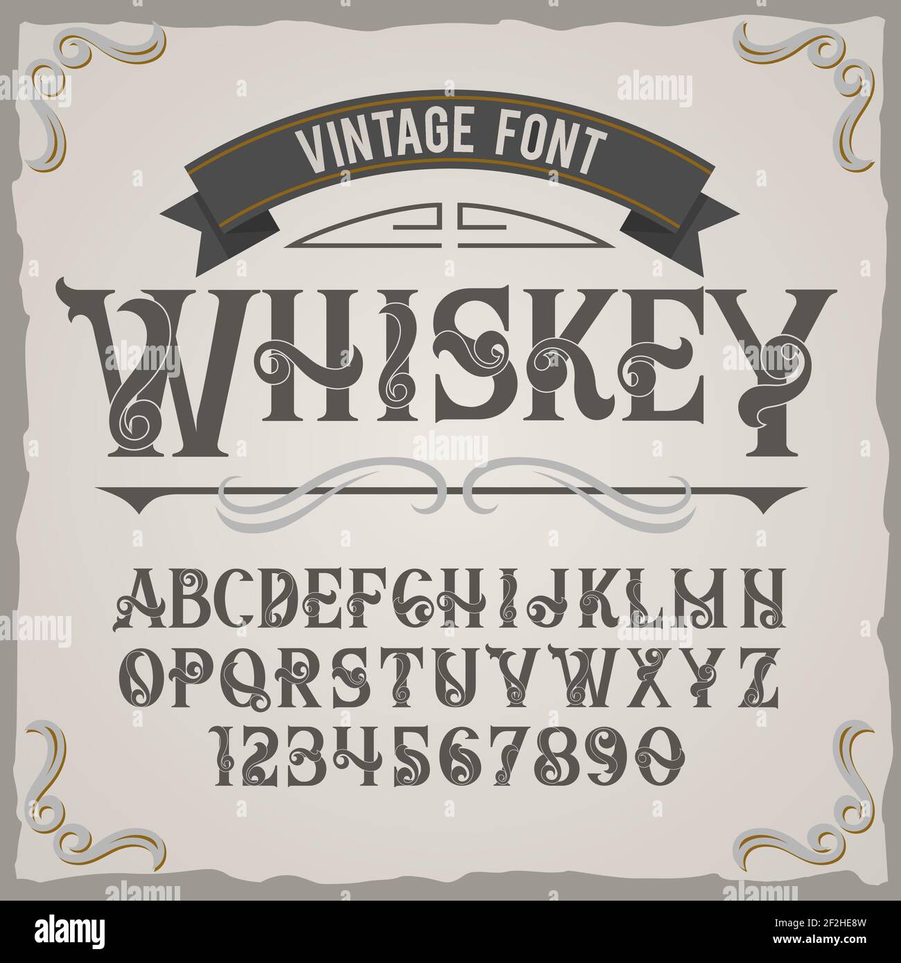 Vintage-Label-Schrift mit dem Namen 'Whiskey'. Gute handgefertigte Schrift für jedes Label-Design. Stock Vektor