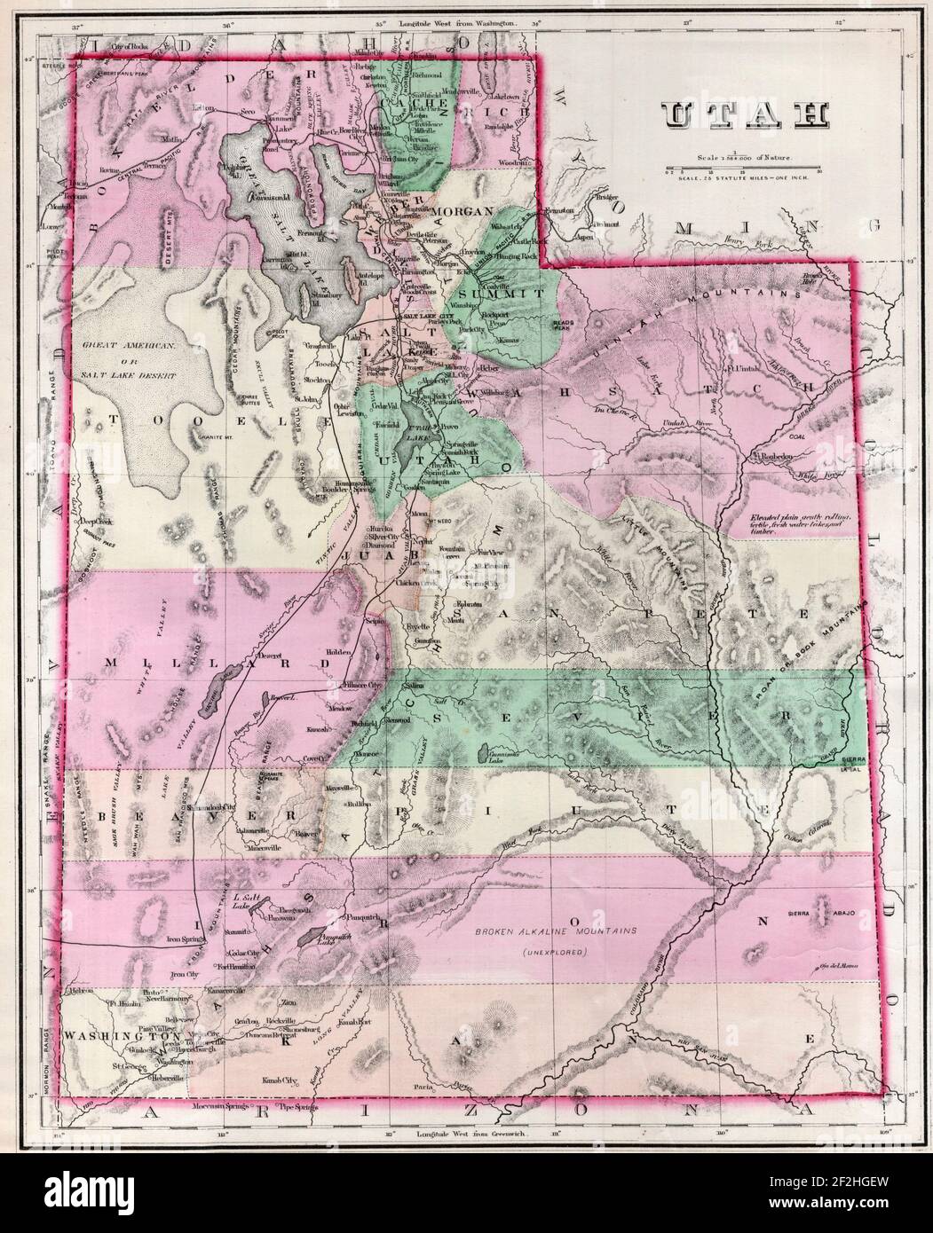 Karte von Utah, 1874 Stockfoto