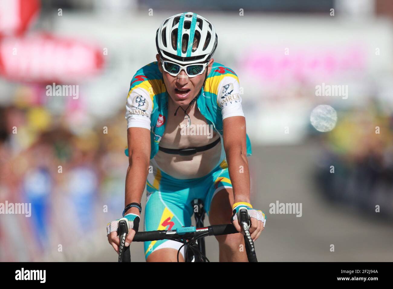 RADFAHREN - TOUR DE FRANCE 2012 - ETAPPE 11 - Albertville > La Toussuire – Les Sybelles (140 km) - 12/07/2012 - FOTO MANUEL BLONDAU / DPPI - ASTANA TEAMRIDER JANEZ BRAJKOVIC AUS SLOWENIEN Stockfoto