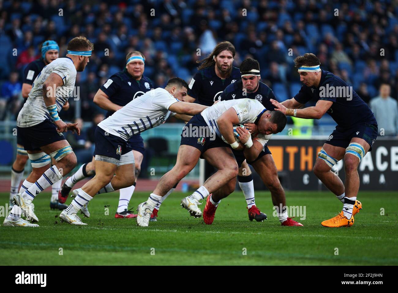 Danilo Fischetti aus Italien und Jamie Ritchie aus Schottland in Aktion beim Guinness Six Nations 2020, Rugby-Union-Spiel zwischen Italien und Schottland am 22. Februar 2020 im Stadio Olimpico in Rom, Italien - Foto Federico Proietti / DPPI Stockfoto