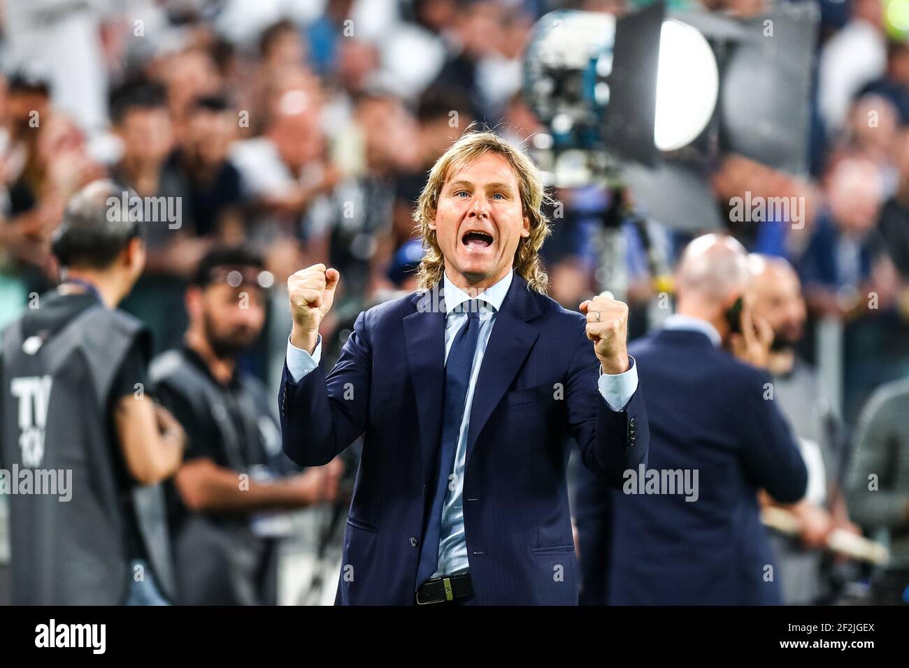 Juventus Vizepräsident Pavel Nedved vor der italienischen Meisterschaft Serie EIN Fußballspiel zwischen Juventus FC und SSC Napoli am 22. April 2018 im Allianz Stadion in Turin, Italien - Foto Morgese - Rossini / DPPI Stockfoto