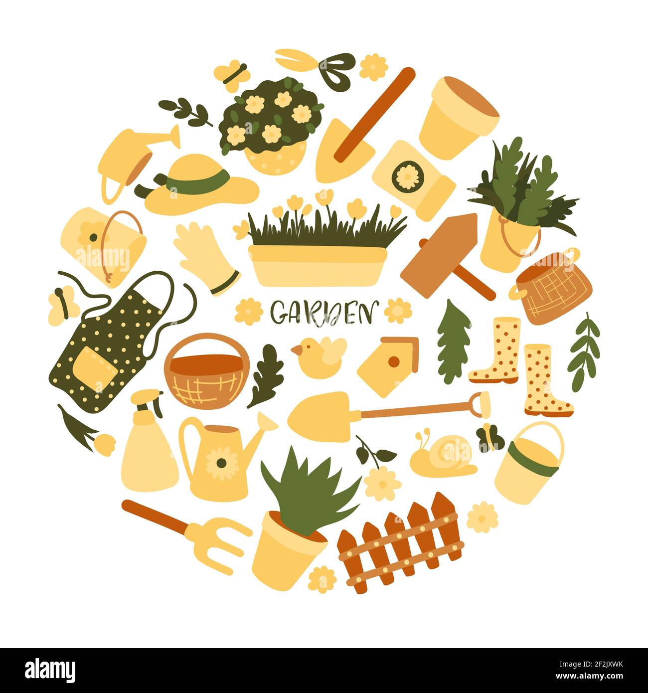 Fruhling Symbole In Runder Form Flach Stil Gesetzt Gartenarbeit Cute Sammlung Von Design Elemente Isoliert Auf Weissem Hintergrund Natur Clipart Grafiken Vektor Illustration Stock Vektorgrafik Alamy