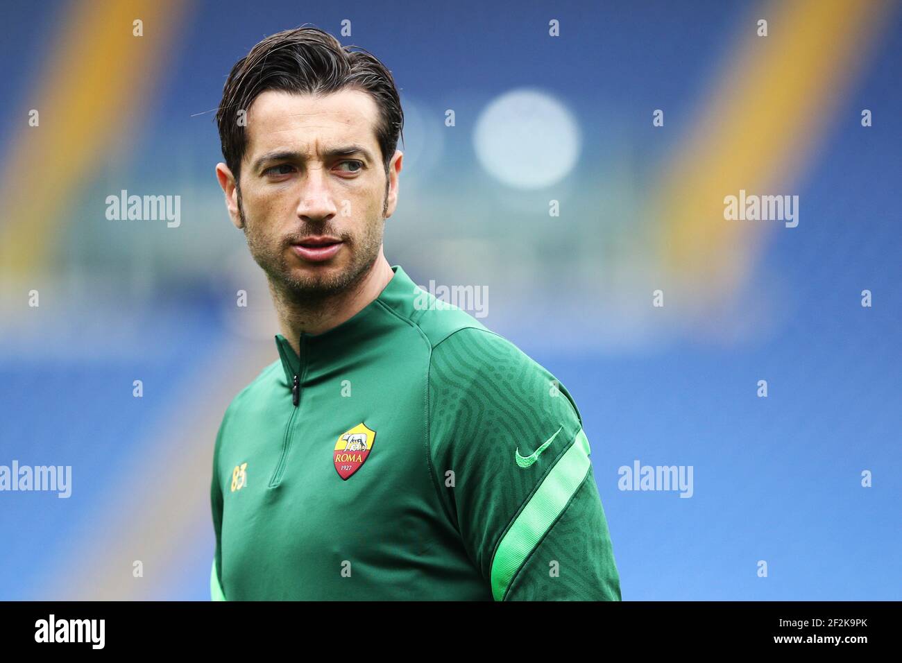 Antonio Mirante Torwart der Roma reagiert während der italienischen Meisterschaft Serie EIN Fußballspiel zwischen AS Roma und Genua FC am 7. März 2021 im Stadio Olimpico in Rom, Italien - Foto Federico Proietti / DPPI Stockfoto