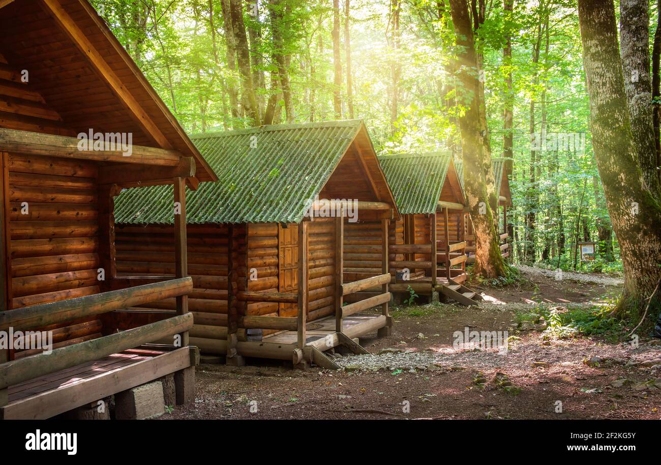 Holiday Village in Biogradska Gora Nationalpark Stockfoto