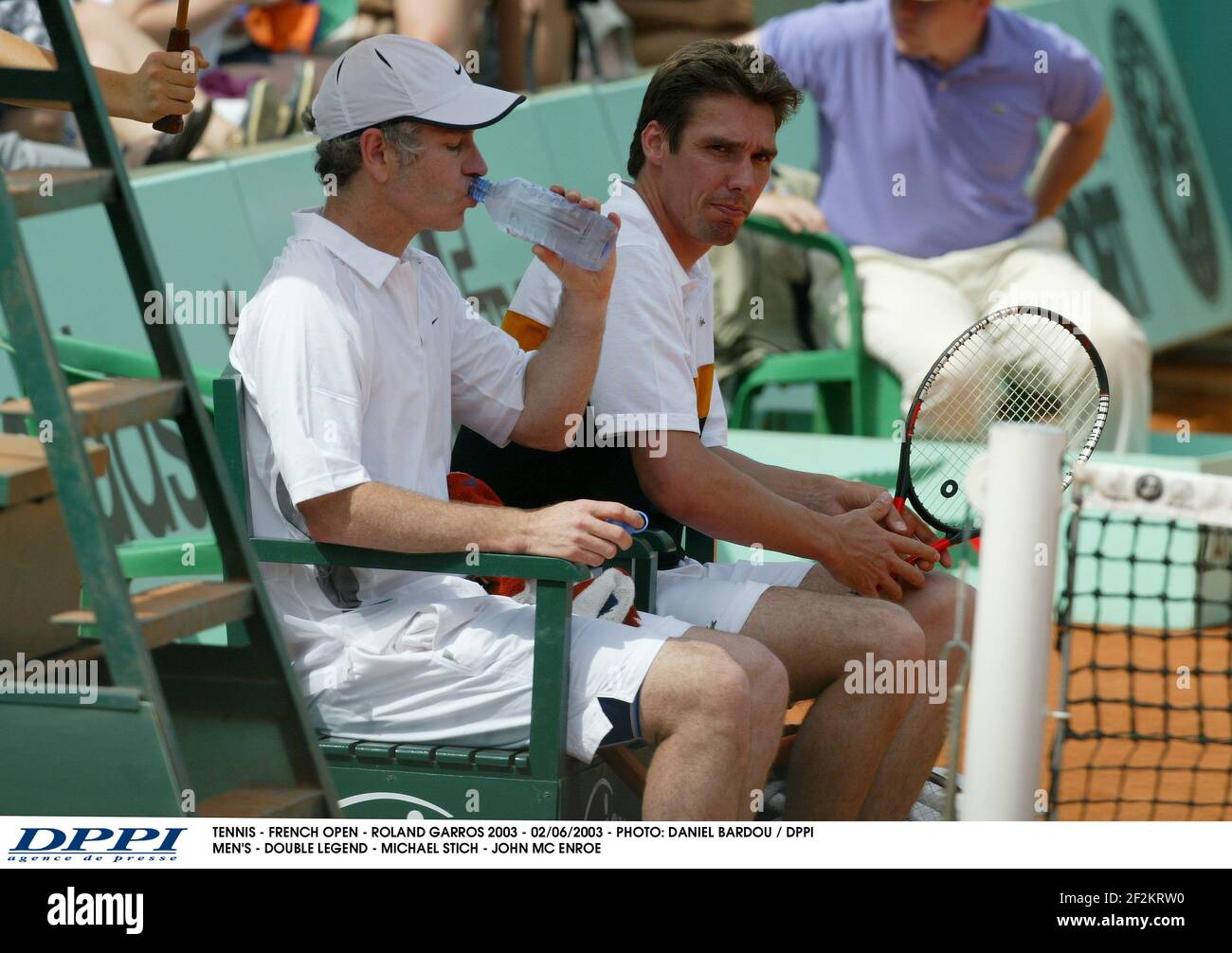 TENNIS - FRENCH OPEN - ROLAND GARROS 2003 - 02/06/2003 - FOTO: DANIEL BARDOU / DPPI MEN'S - DOUBLE LEGEND - MICHAEL STICH - JOHN MC ENROE Stockfoto