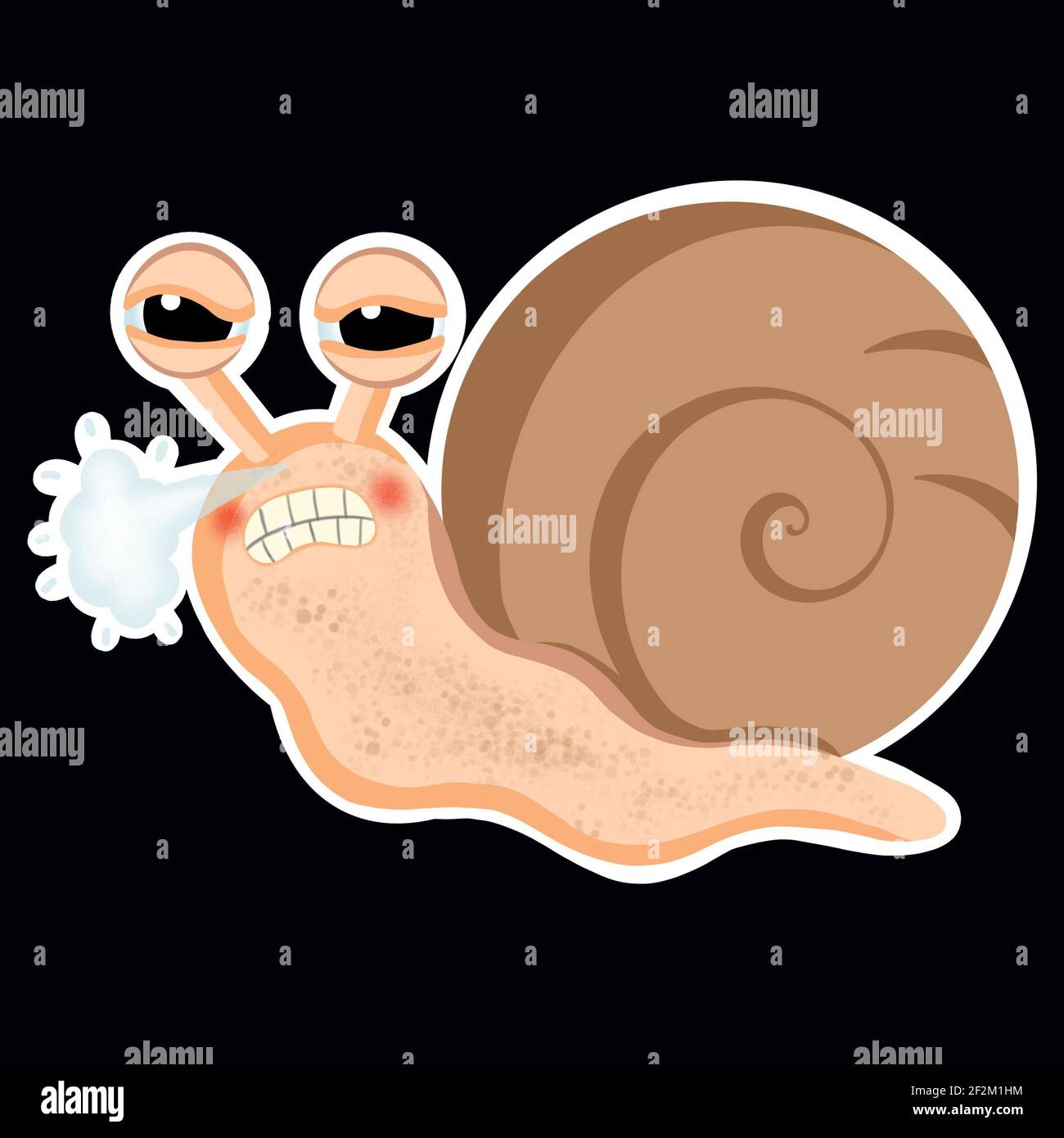 Eine niedliche Schnecke böse Cartoon-Stil Aufkleber auf weiß isoliert Hintergrund Stockfoto