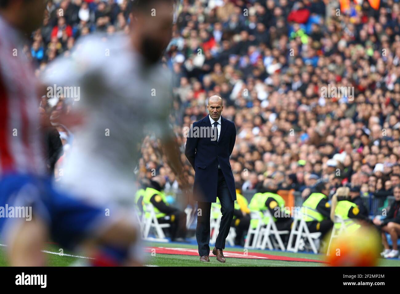 Cheftrainer Zinedine Zidane von Real Madrid während des Fußballspiels der spanischen Liga zwischen Real Madrid und Real Sporting de Gijon am 17. Januar 2016 im Santiago Bernabeu Stadion in Madrid, Spanien. Foto Manuel Blondau/AOP Press/DPPI Stockfoto