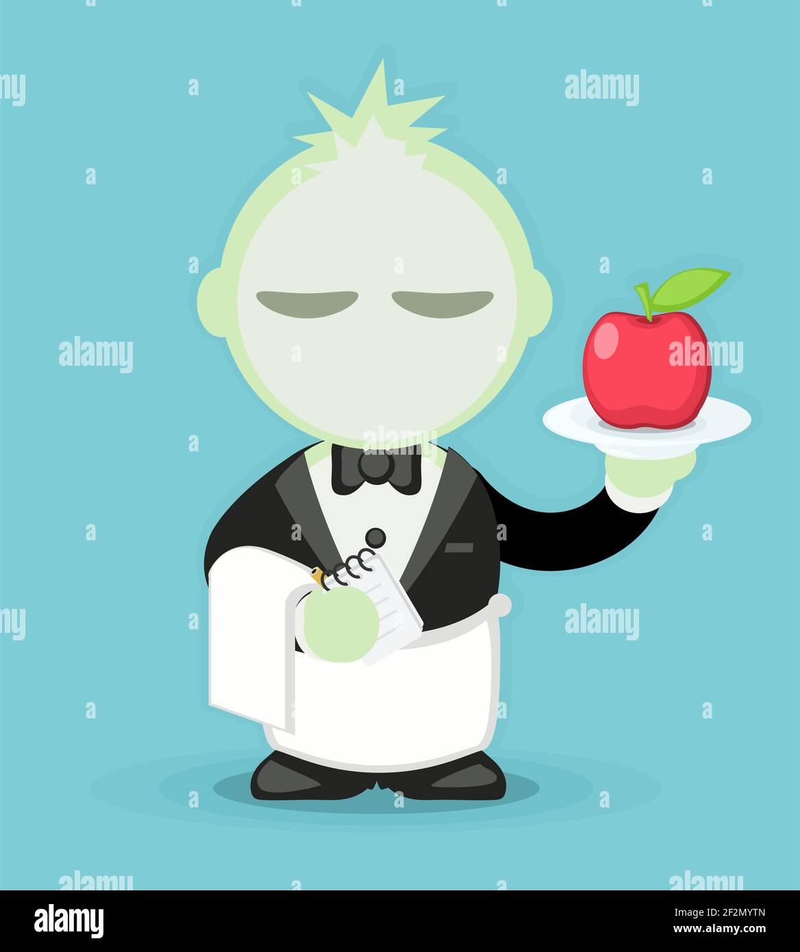 Vegetarische Kellner mit roten Apfel Cartoon Farbe Vektor Illustration, vertikal Stock Vektor