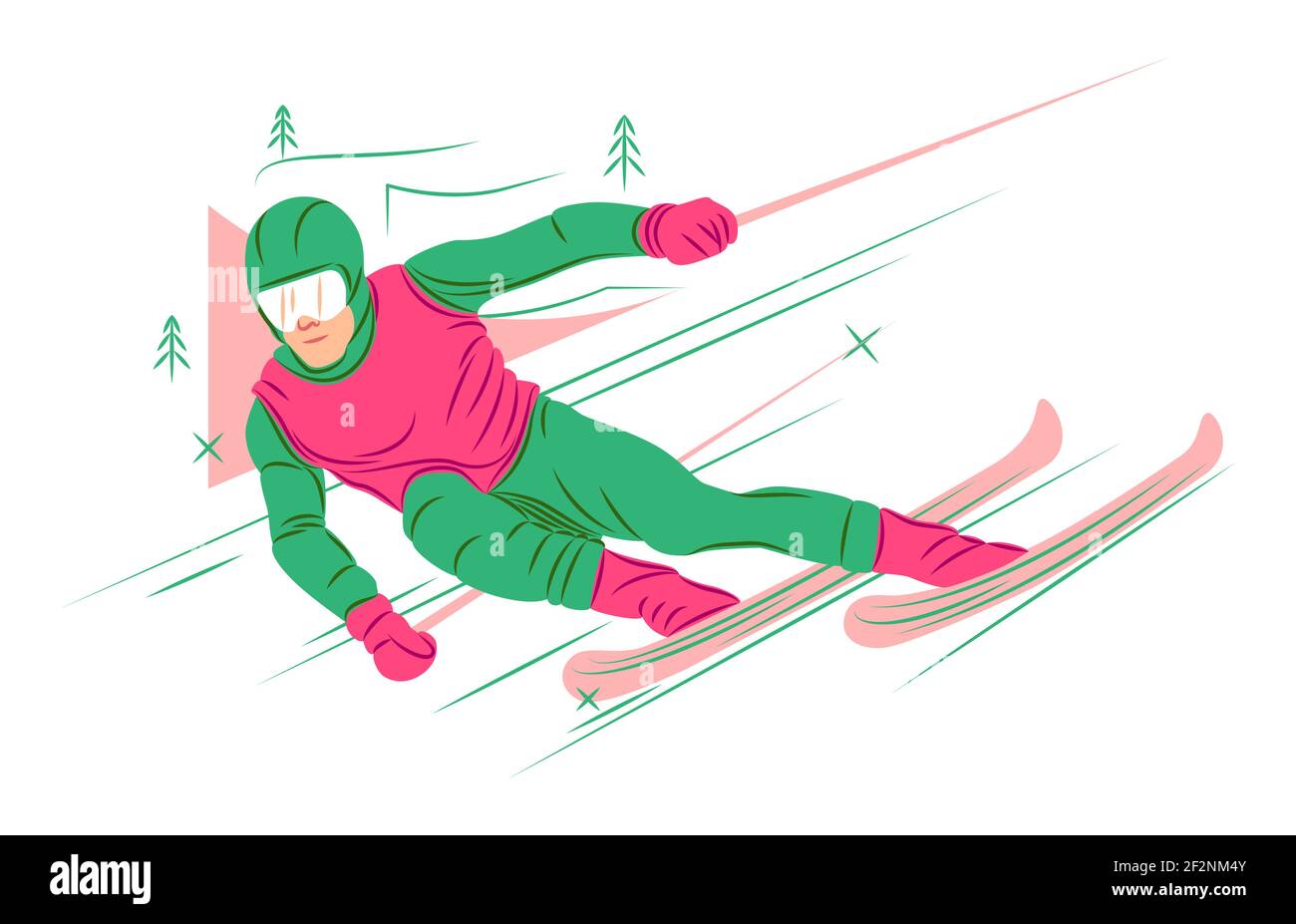 Vektor-Skifahrer im Schatten der scharfen Linien Stil Stock Vektor