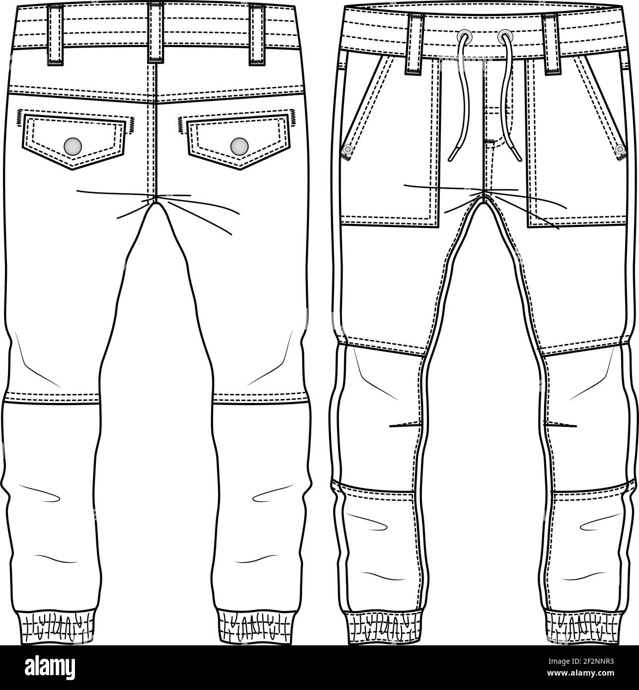 Männer Jungen Hose Mode flach Skizze Vorlage. Technische Mode Illustration. Gewobenes CAD Stock Vektor
