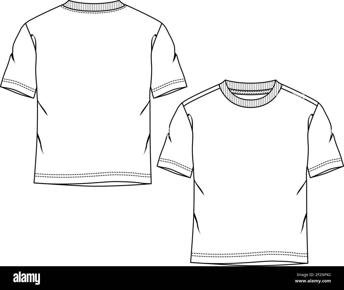 Männer. Jungen T-Shirt Mode flach Skizze Vorlage. Technische Mode Illustration Stock Vektor