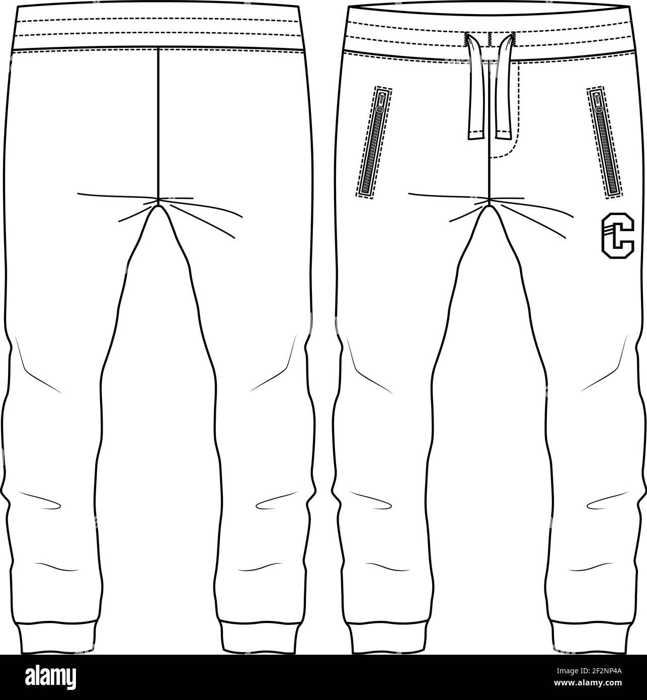 Männer Jungen Jogger Hose Mode flach Skizze Vorlage. Technische Mode Illustration. Strickfleece CAD Stock Vektor