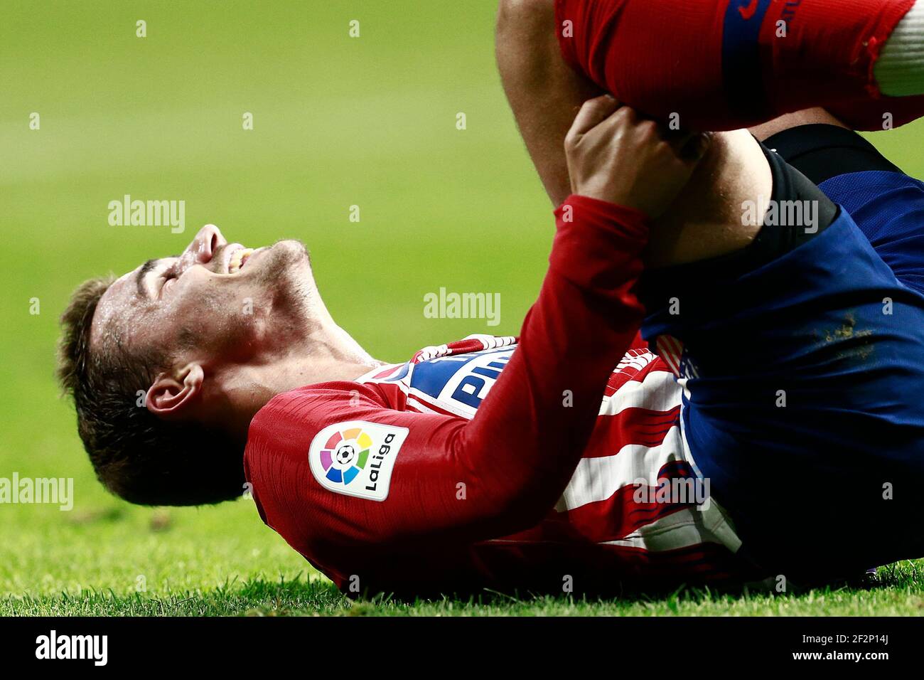 Atletico Madrids französischer Stürmer Antoine Griezmann reagiert während des 2018 International Champions Cup Spiels zwischen Atletico Madrid und Inter Mailand am 11. August 2018 im Wanda Metropolitano in Madrid, Spanien - Bild von Benjamin Cremel / DPPI Stockfoto