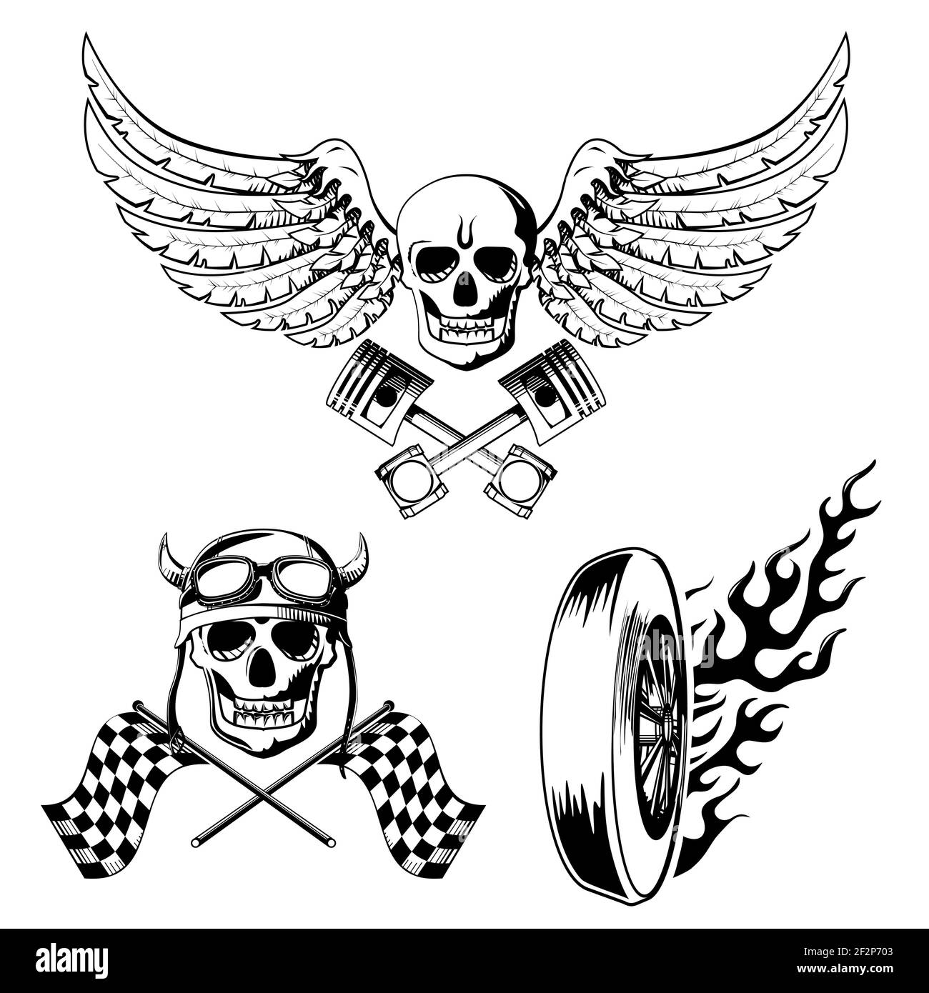 Motorrad Fahrrad Aufkleber mit Totenkopf Flammen und Flagge  Vektor-illustration Stock-Vektorgrafik - Alamy