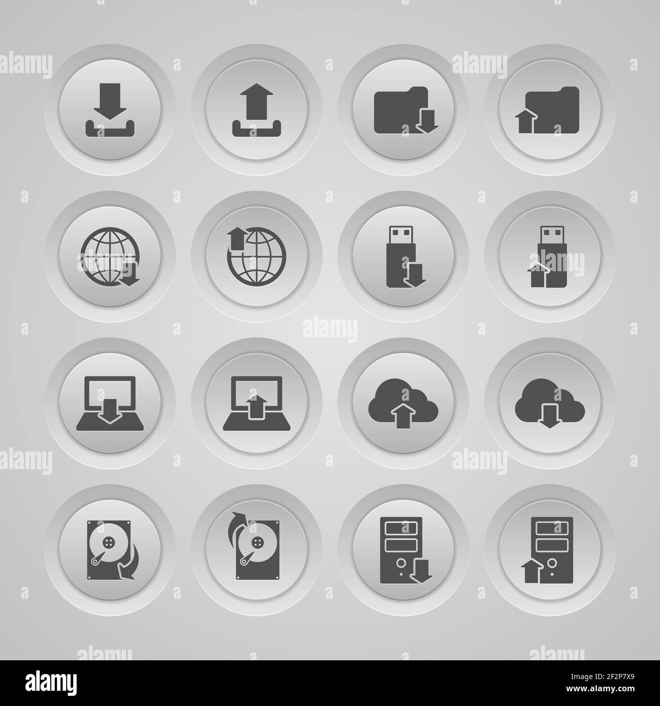 Hochladen Sie Download Symbole Sammlung Benutzer Schnittstelle Computer mobile Icons Set flach isoliert Vektor-illustration Stock Vektor