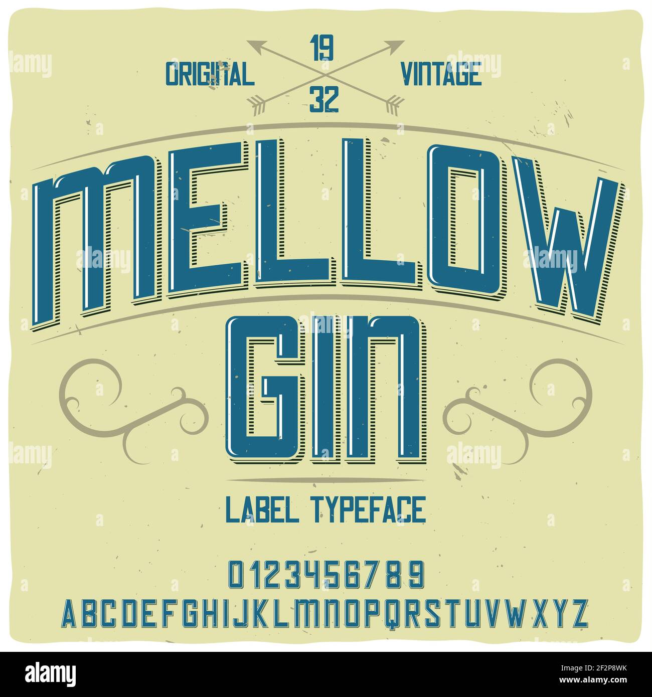 Original Label-Schrift namens 'Mellow Gin'. Gute handgefertigte Schrift für jedes Label-Design. Stock Vektor