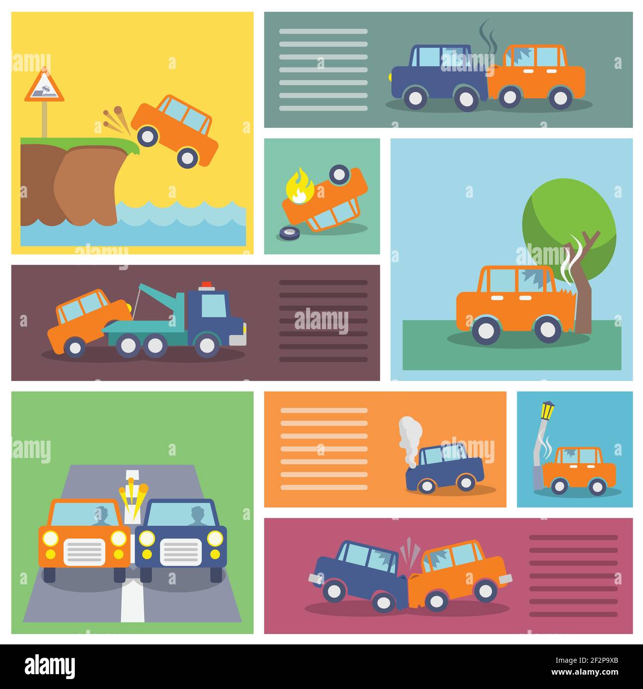 Farbige dekorative treibende Auto Sicherheit und Auto-Crash-Schutz-Ikonen stellen isolierte Vektor-illustration Stock Vektor