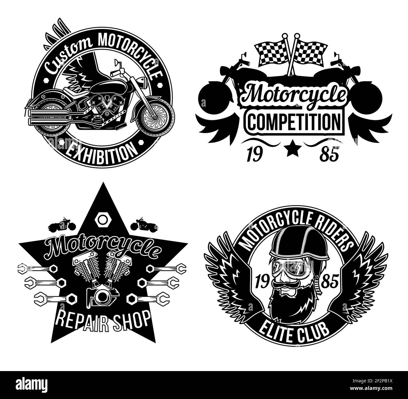 Set von Vintage alten Motorrad Rennzeichnungen Aufkleber Stock Vektor