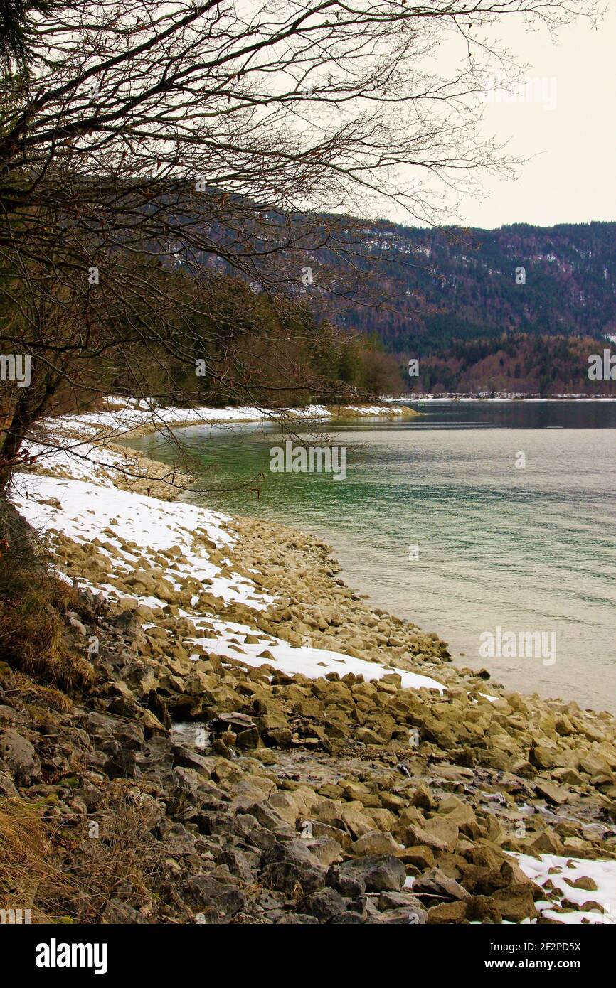 Winterstimmung am Walchensee, Bayerische Voralpen Stockfoto