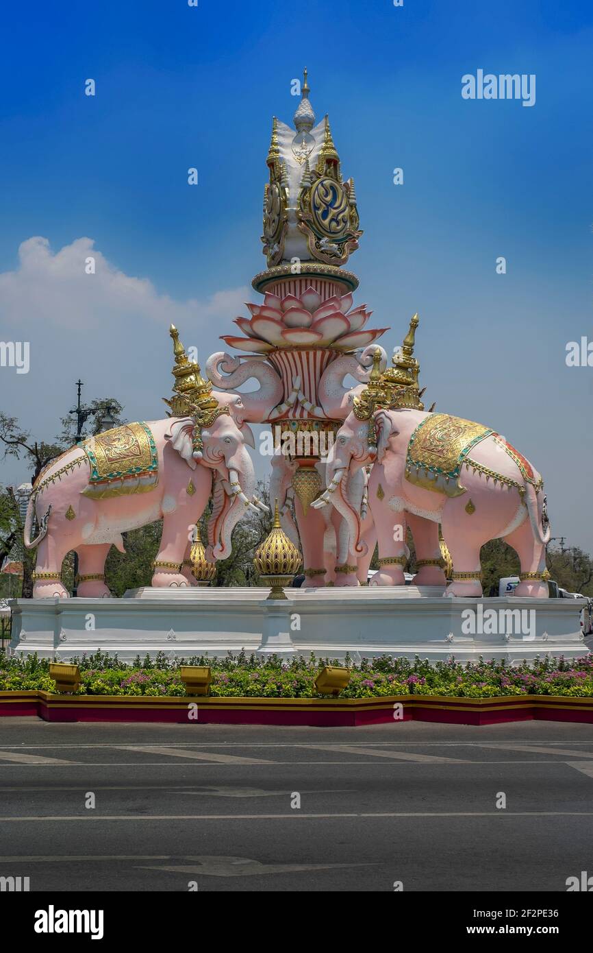 Foto der Statue des rosa Elephante in Bangkok Thailand Stockfoto