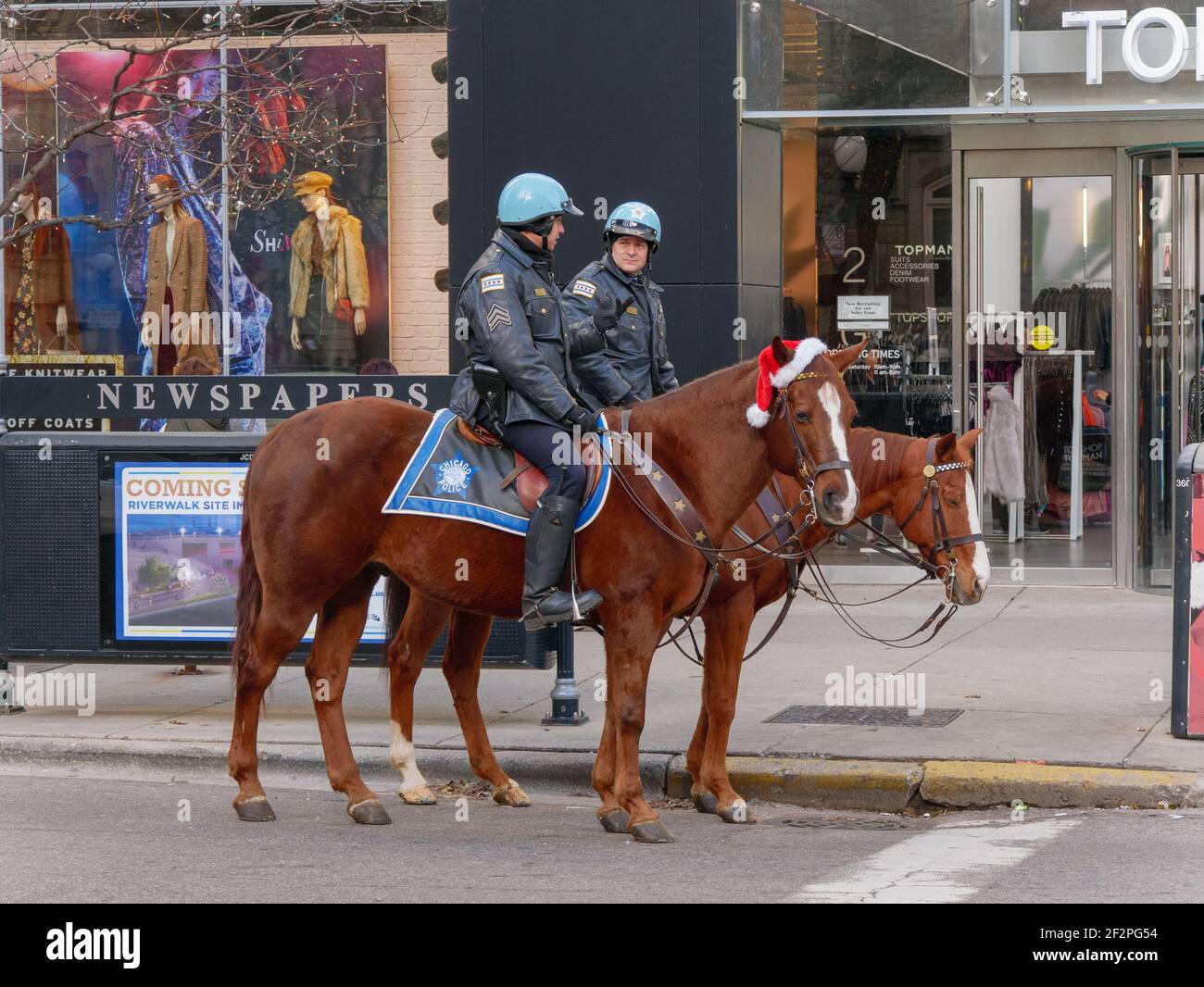 Zwei Chicago berittene Polizisten. Stockfoto