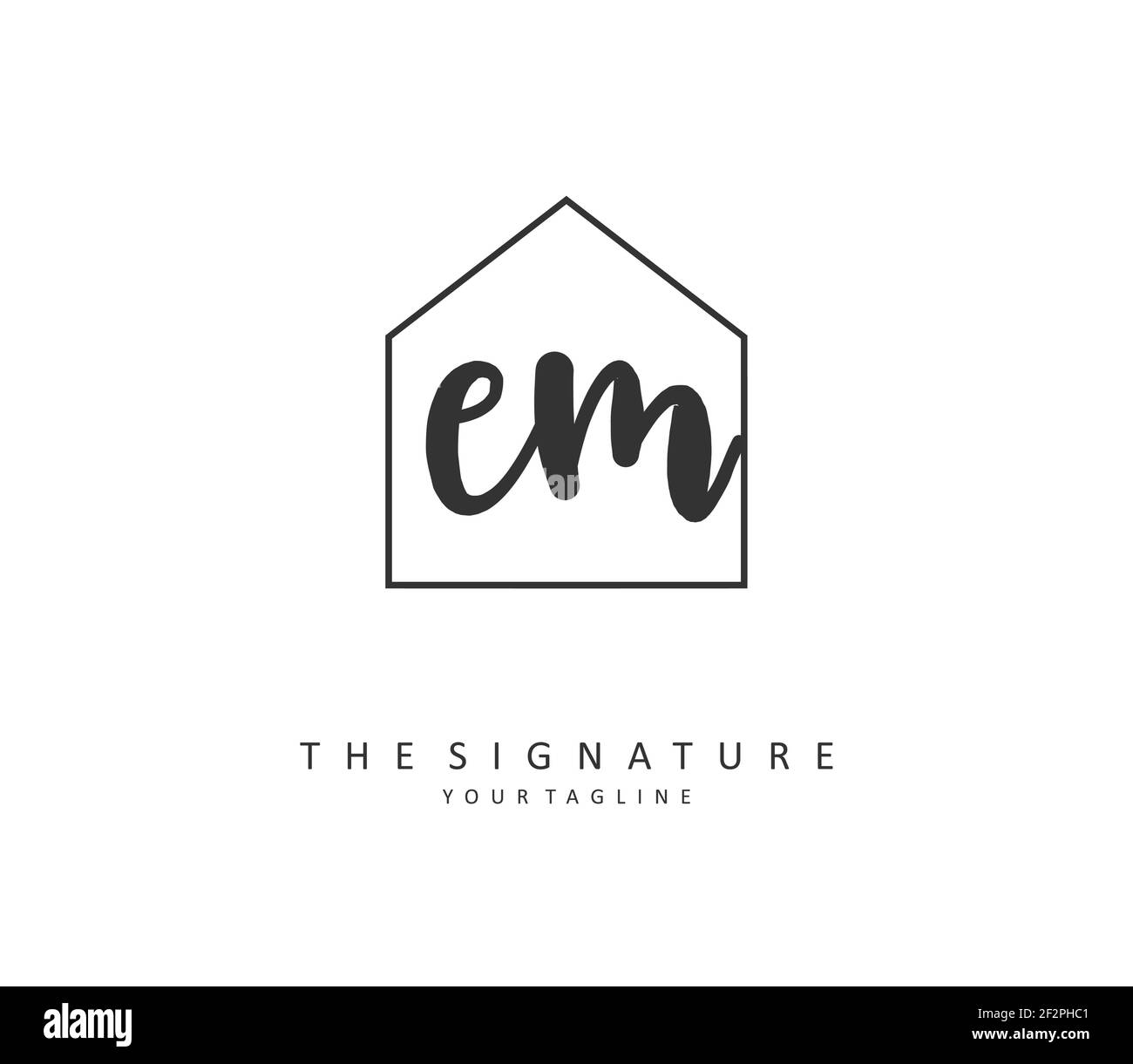 E M EM Anfangsbuchstabenhandschrift und Signaturlogo. Ein Konzept handschriftlich Initiallogo mit Template-Element. Stock Vektor