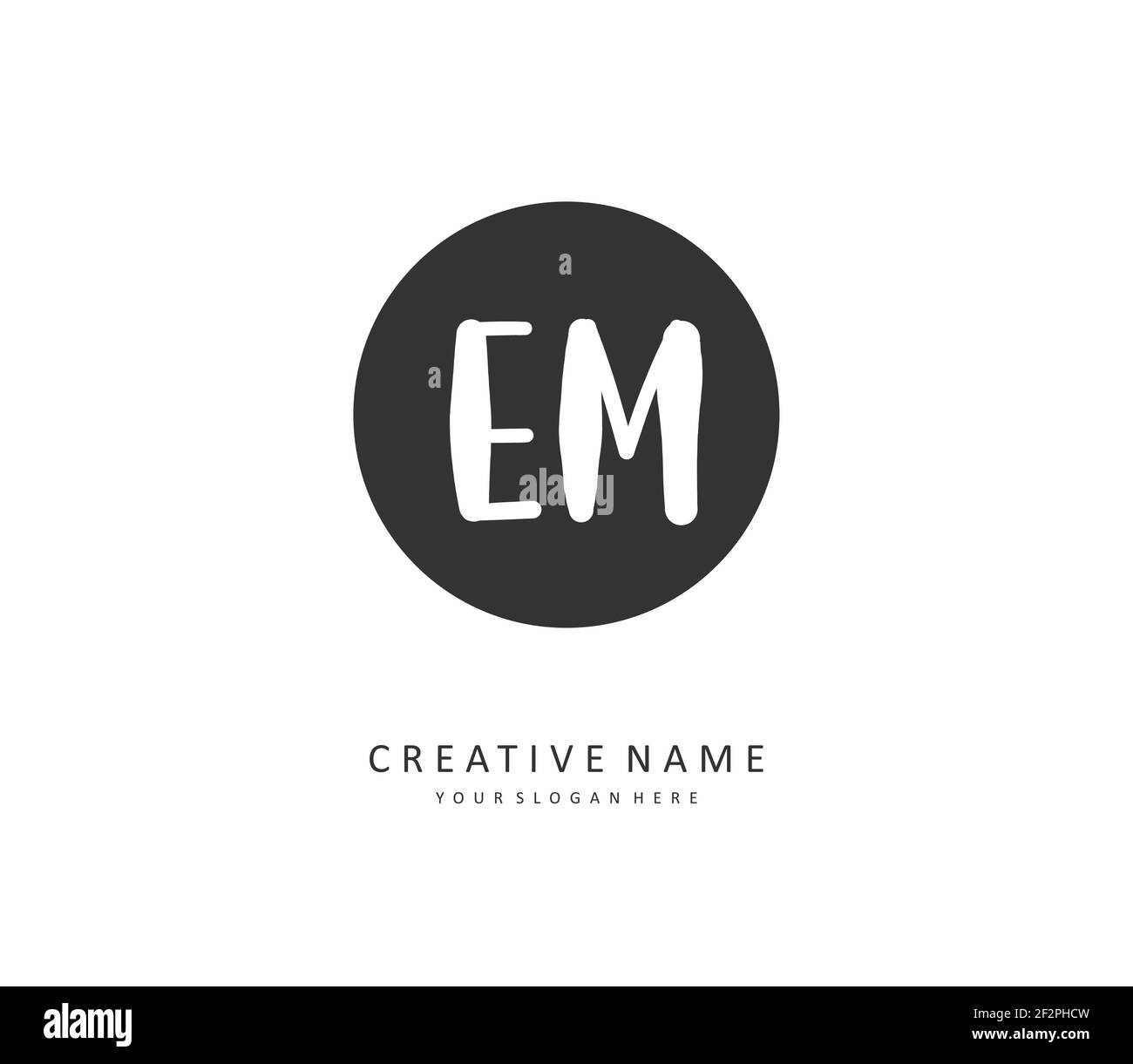 E M EM Anfangsbuchstabenhandschrift und Signaturlogo. Ein Konzept handschriftlich Initiallogo mit Template-Element. Stock Vektor