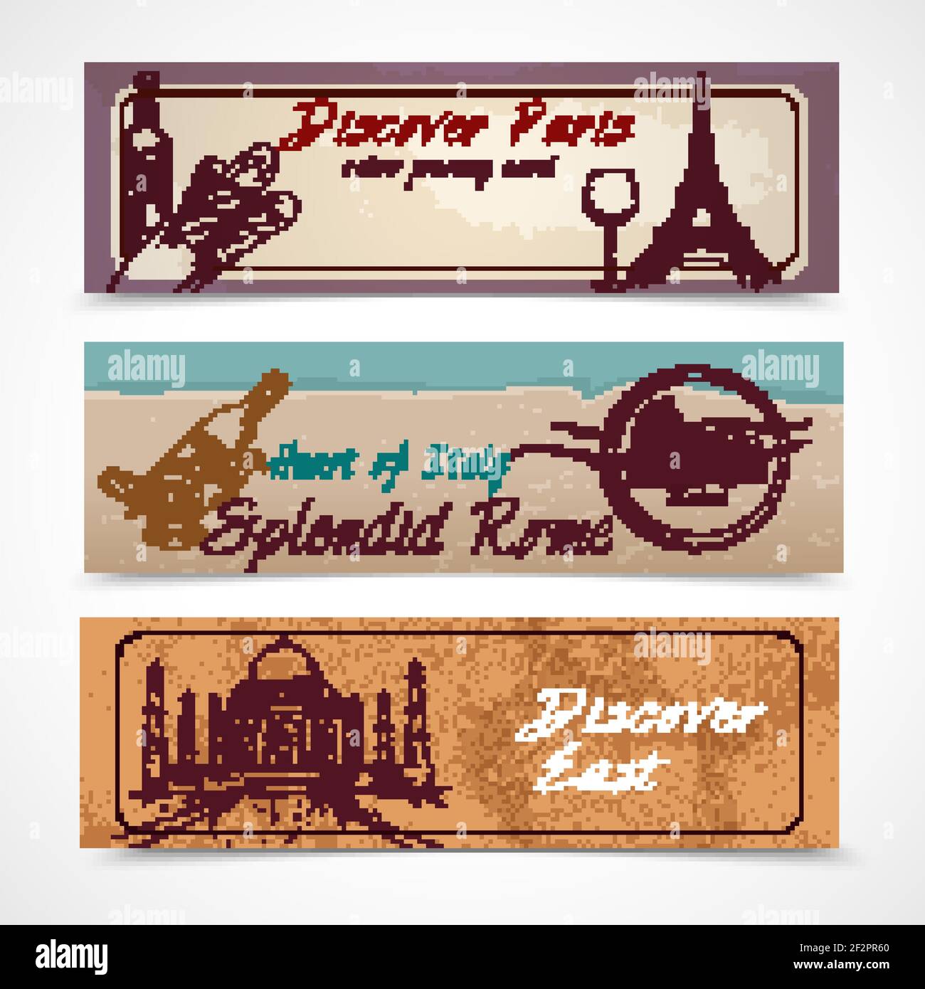 Weltdenkmal entdecken paris Ost im Herzen Italiens Splendid rome Banner setzen isolierte Vektorgrafik Stock Vektor