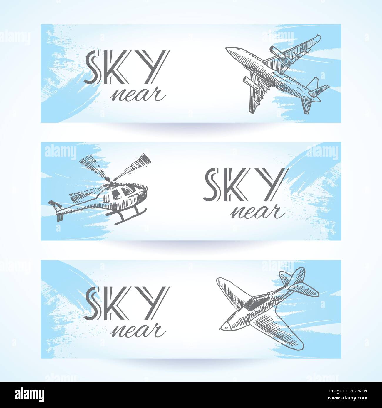 Flugzeuge militärische Luftfahrt Himmel Fahrzeuge Skizze Symbole Banner gesetzt isoliert vektorgrafik Stock Vektor