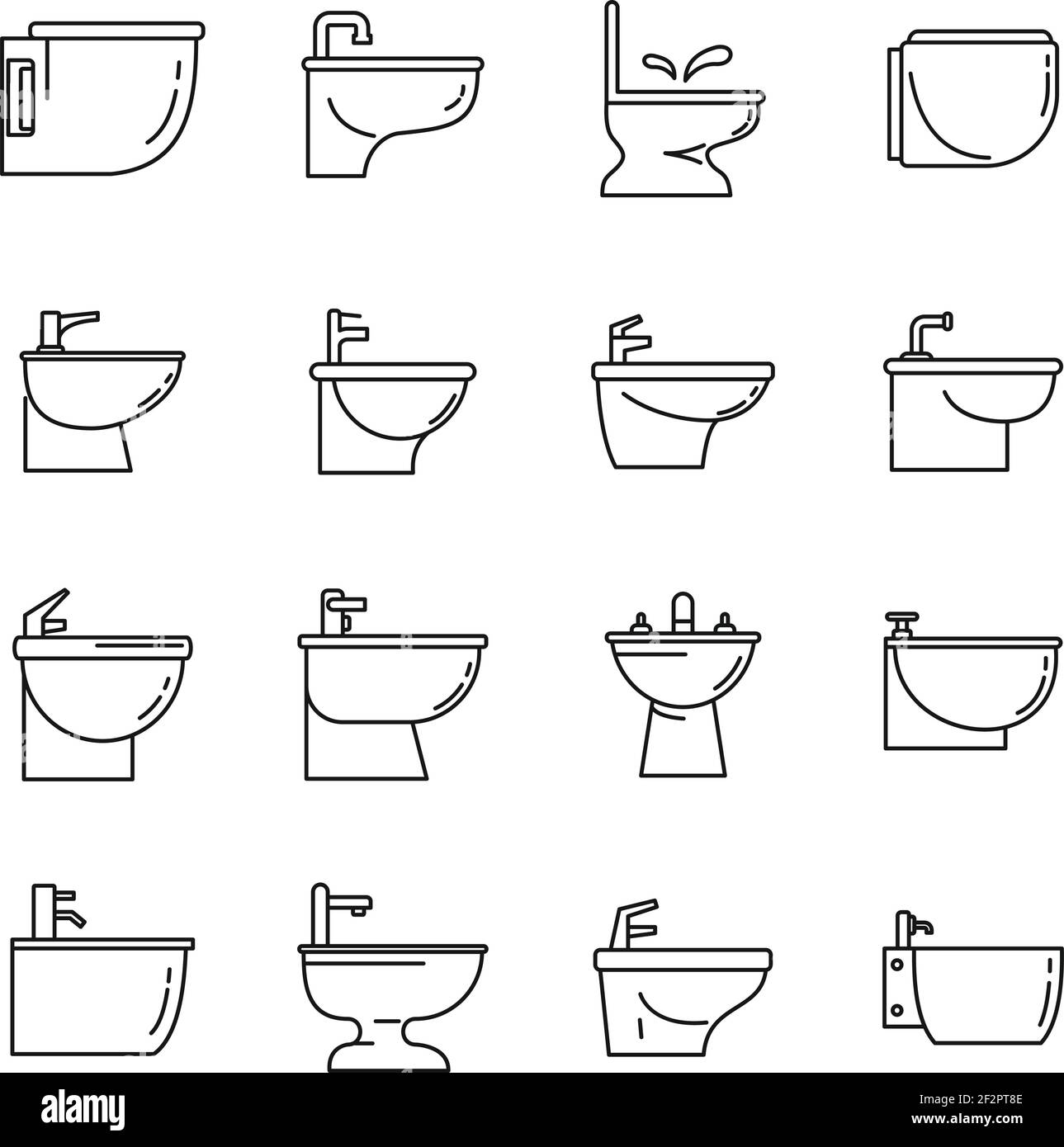 Startseite Bidet Symbole gesetzt, Umriss Stil Stock Vektor