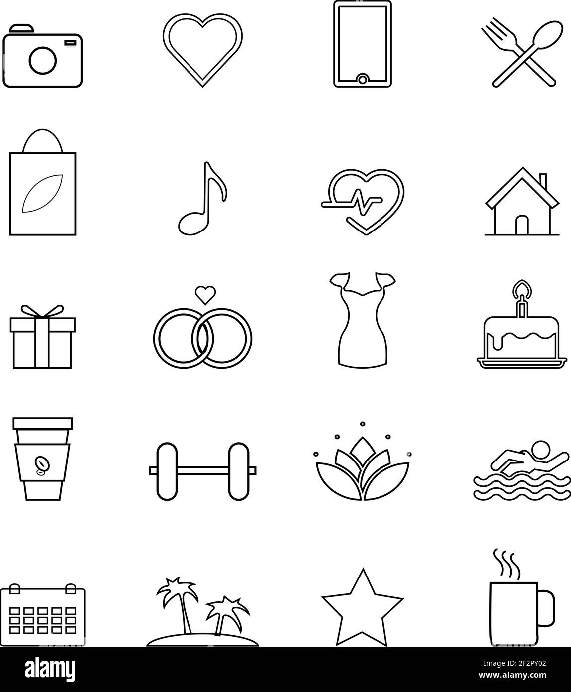 Wellness Lifestyle für Social Media black line Icon Set mit Bearbeitbare Konturen Stock Vektor