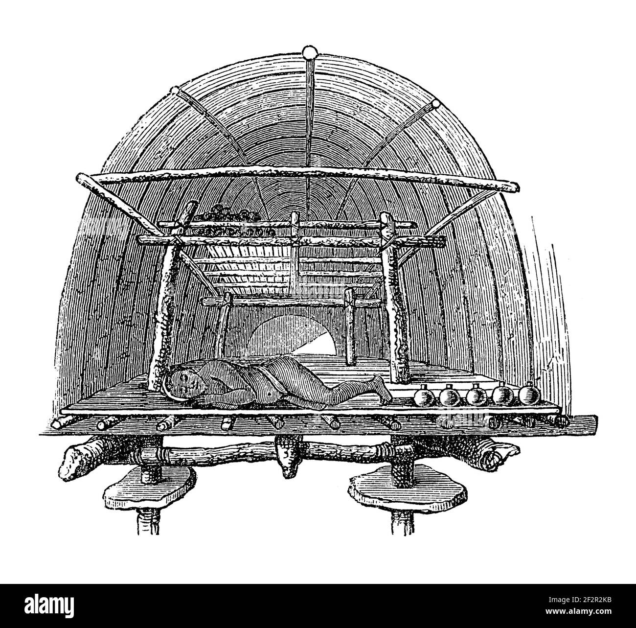 19th-Jahrhundert-Illustration eines Abschnitts einer Hütte auf der Insel des Louisiade-Archipels. Stich veröffentlicht im Systematischen Bilder-Atlas zum Conversations-Le Stockfoto