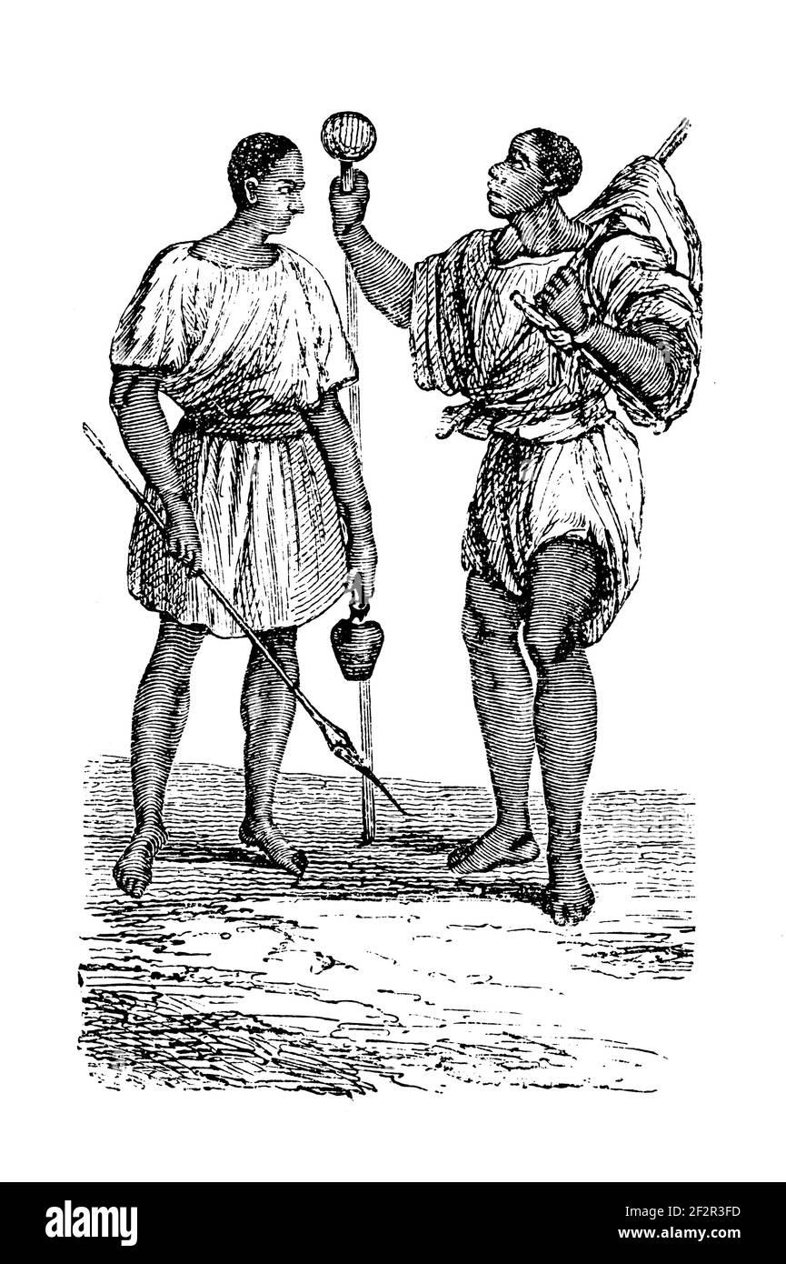 Antike 19th-Jahrhundert-Illustration von Fula Menschen. Gravur veröffentlicht in Systematischer Bilder-Atlas zum Conversations-Lexikon, Ikonographische Encykl Stockfoto