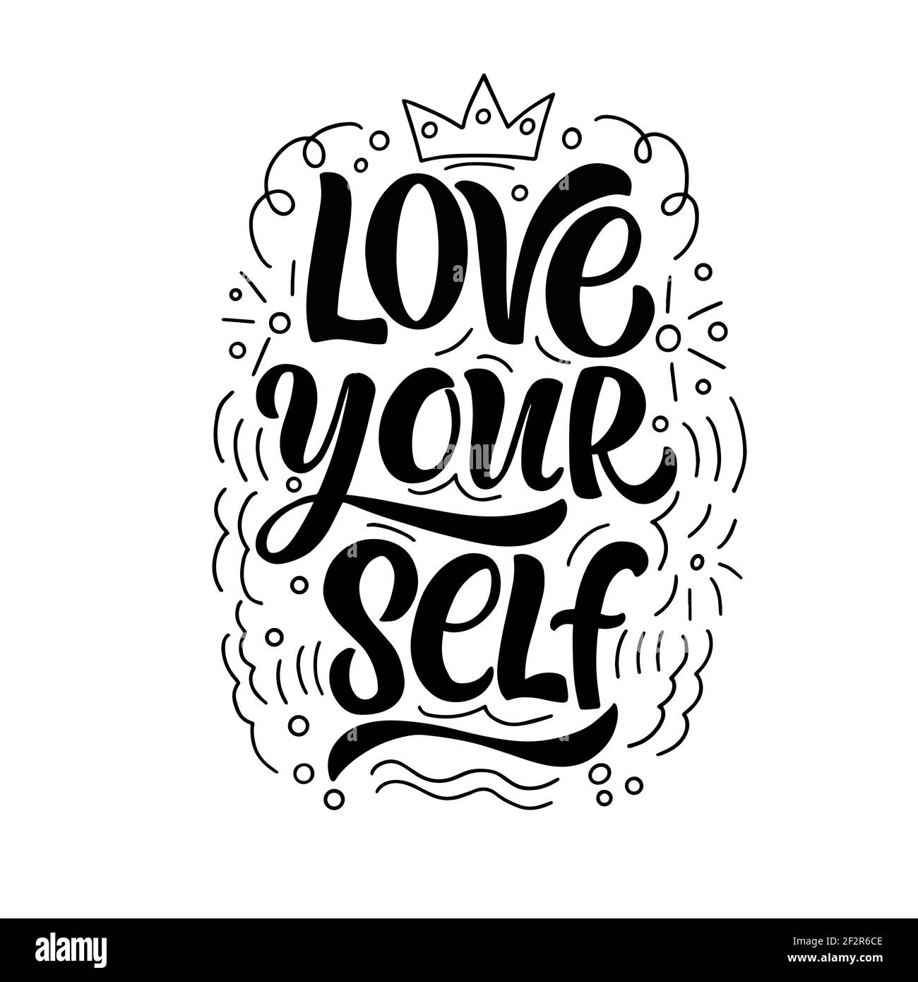 Lettering Komposition - Liebe dich selbst, in Vektorgrafiken, schwarzen Buchstaben, auf weißem Hintergrund. Für die Gestaltung von Plakaten, Drucke auf T-Shirts, Abdeckungen Stock Vektor
